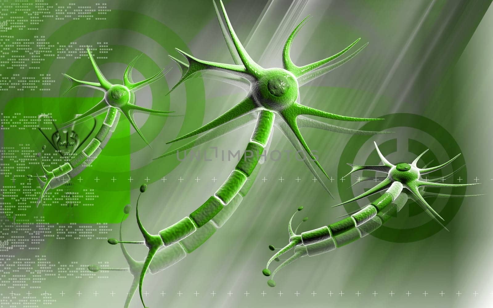 Digital illustration of neuron in colour background