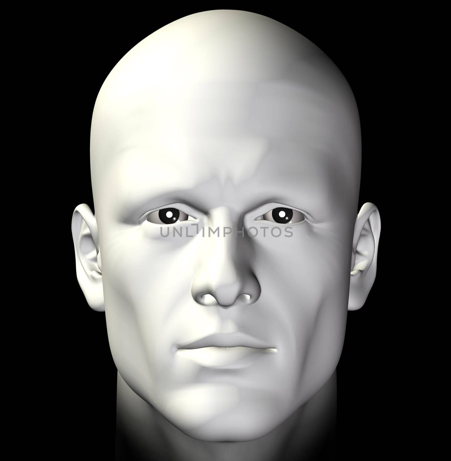 Male figure portrait on black background. Digitally created 3d illustration.