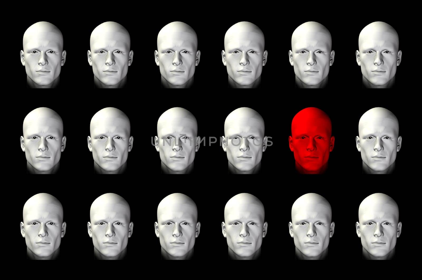 Face standing out from the crowd concept. 3d digitally created illustration.