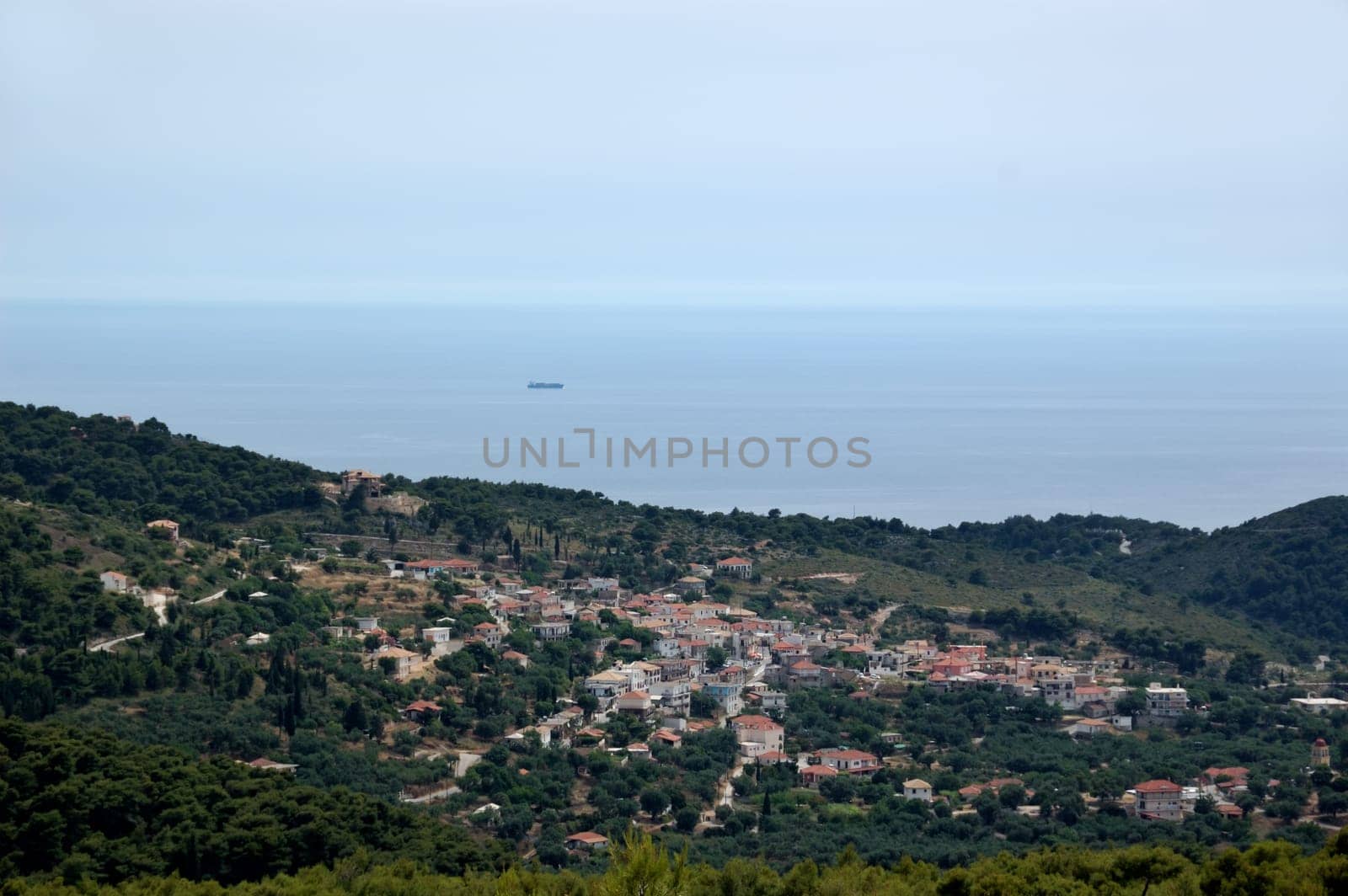 Traditional mountain village overlooking the ionian sea, Keri, Zakynthos, Greece.
