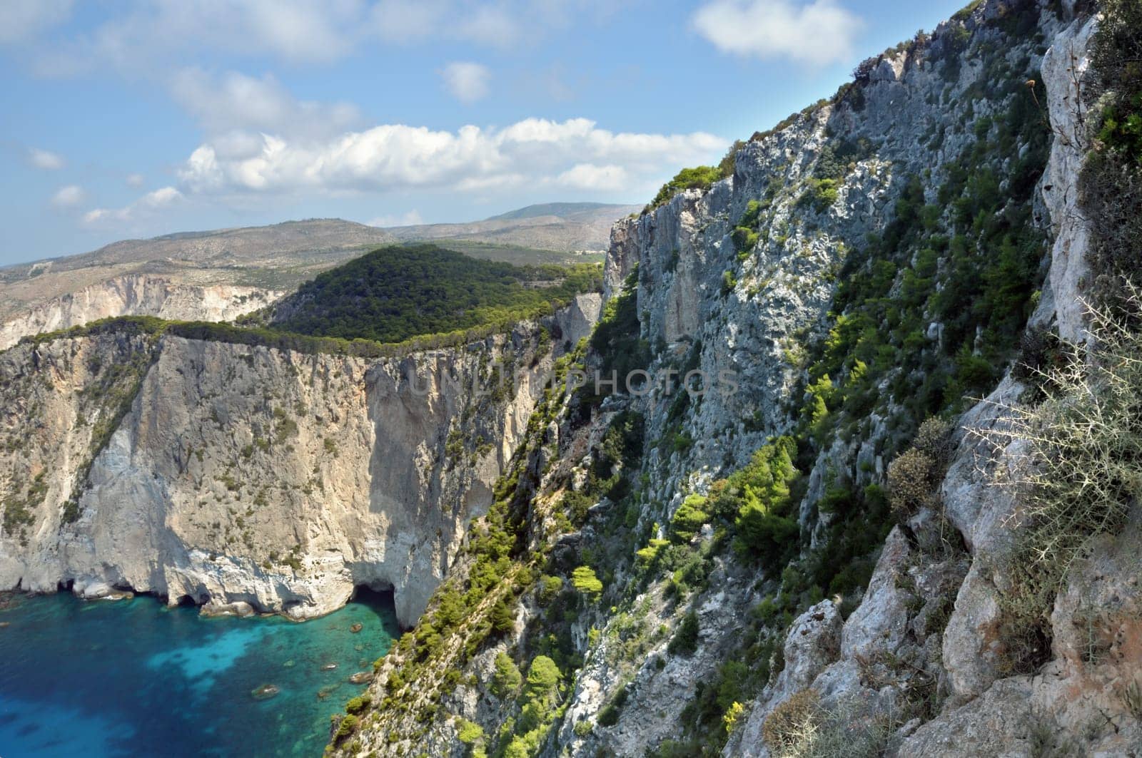Craggy coastal ridges as seen from Keri village lighthouse, Zakynthos island, Greece.