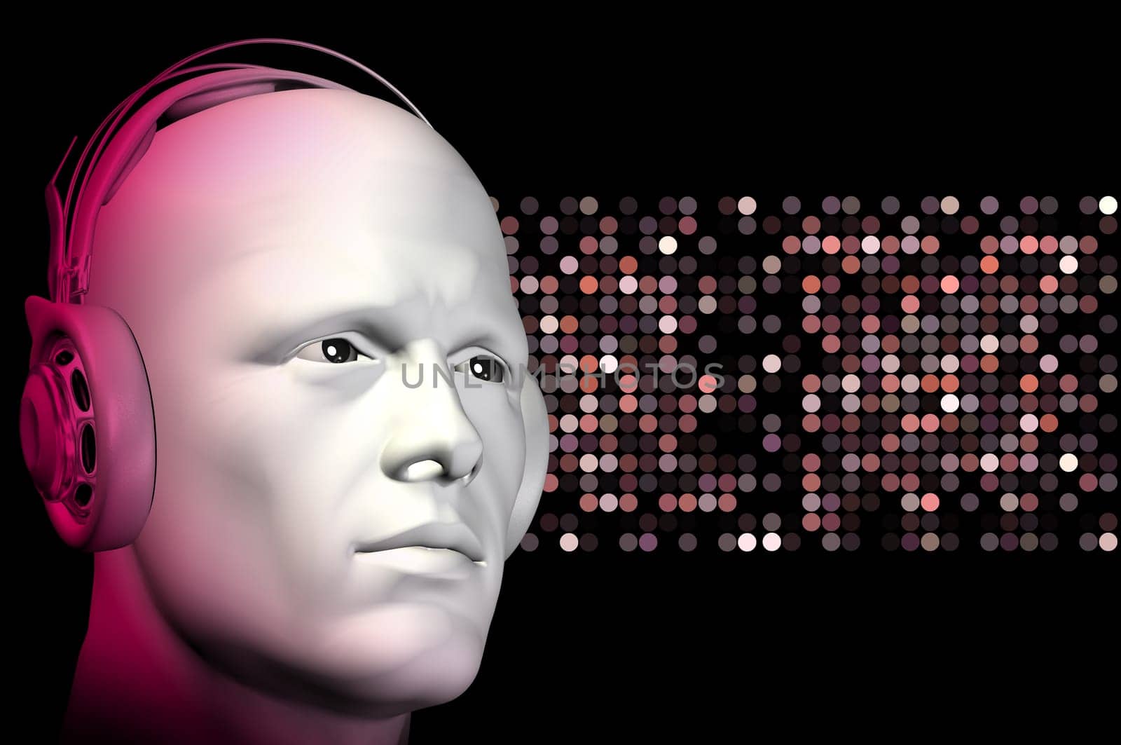 Nightclub dj with headphones and abstract dots background. 3d illustration.
