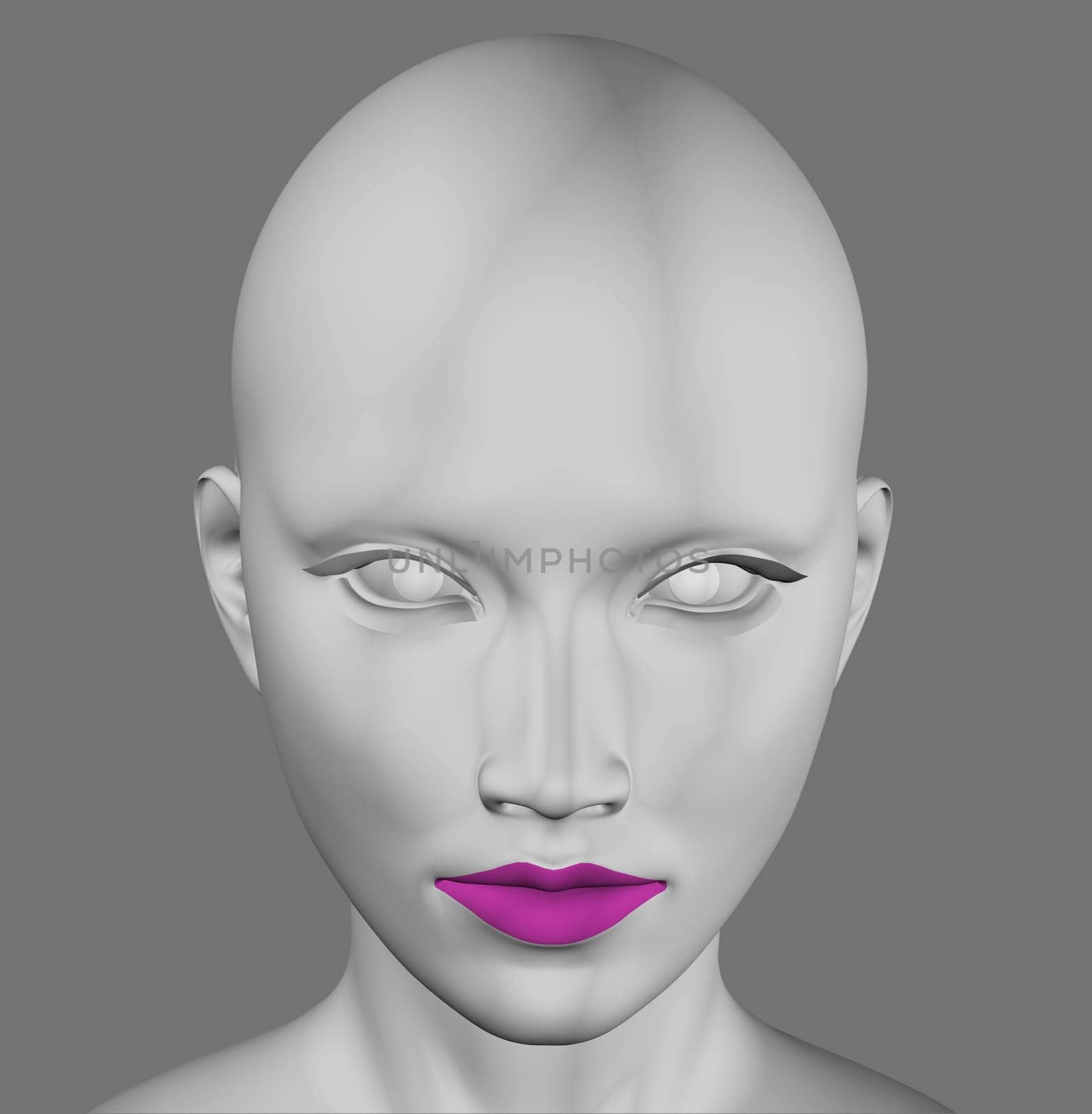 Gray alien female futuristic figure 3d illustration.