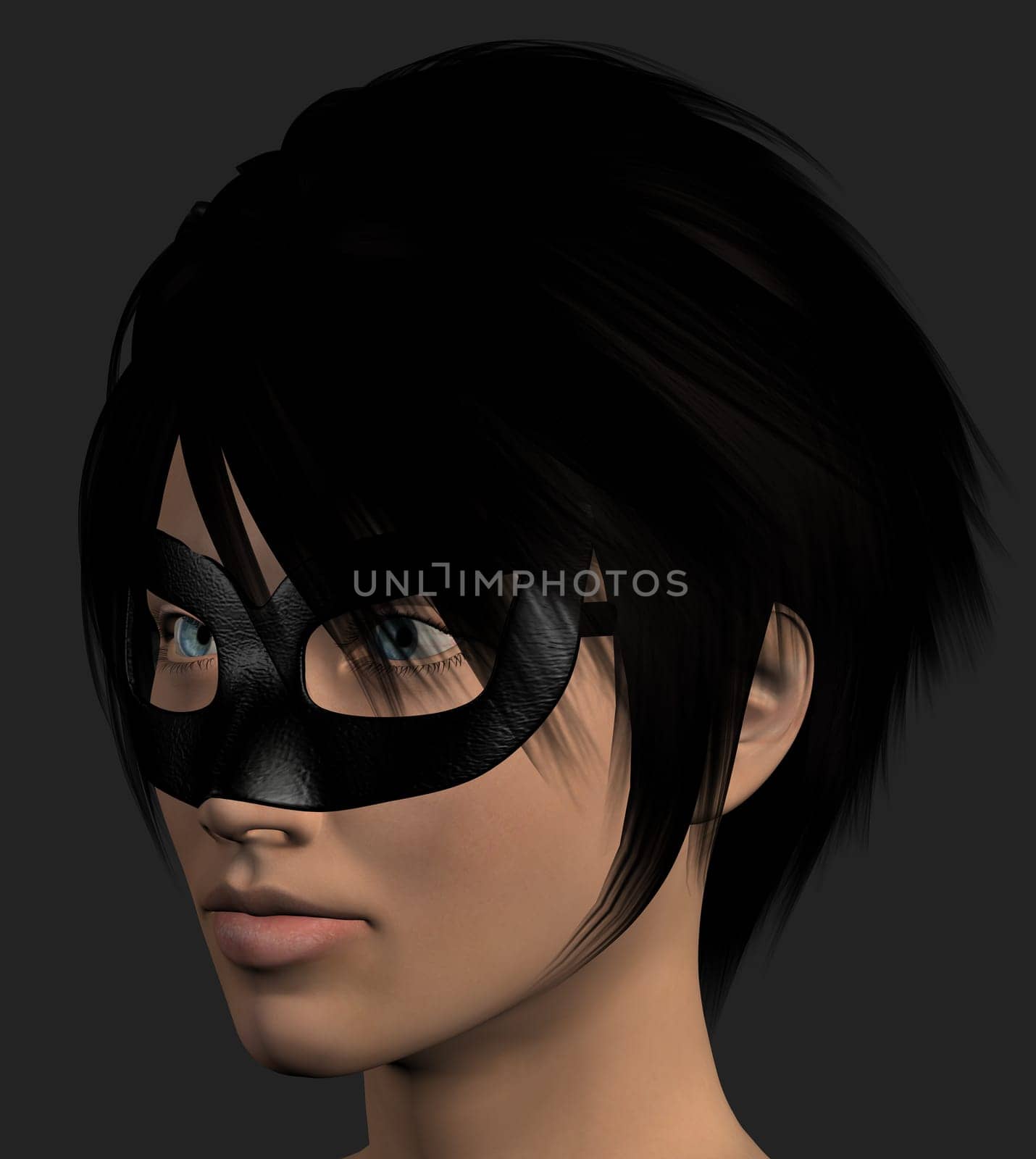 Woman wearing cat mask disguise 3d illustration.