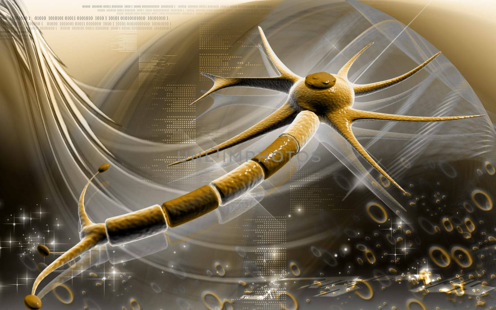 Digital illustration of neuron in colour background