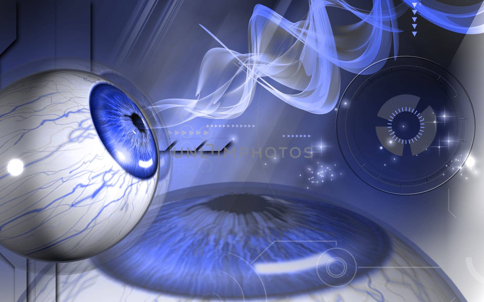 Digital illustration of eye in colour background