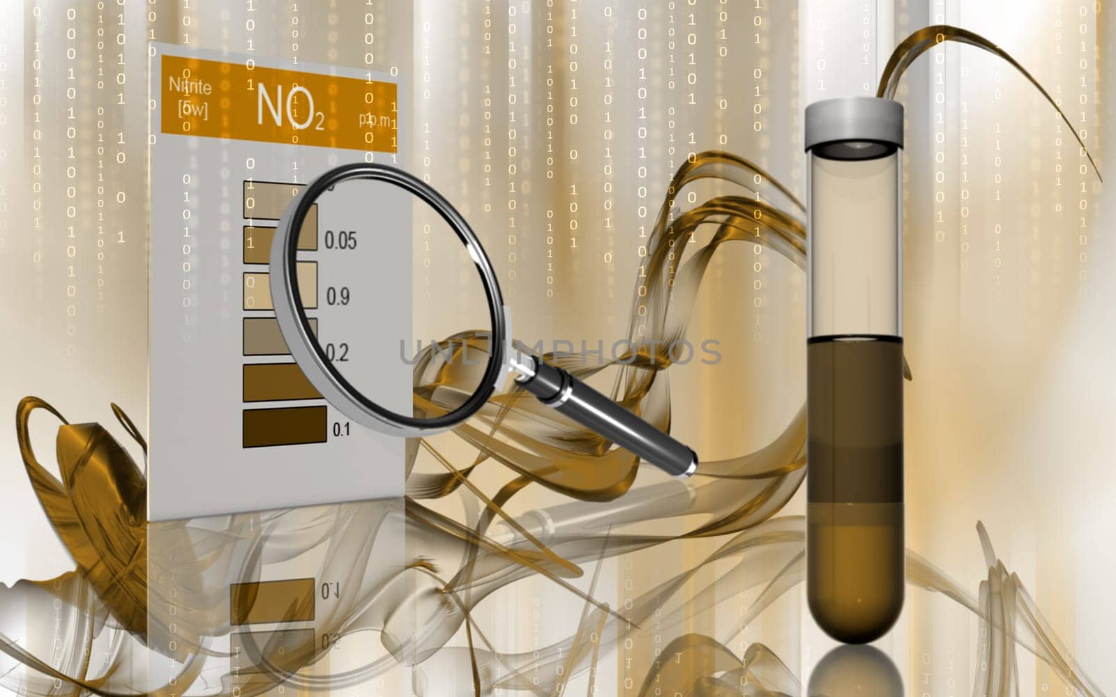 Digital illustration of nitrite test in colour background