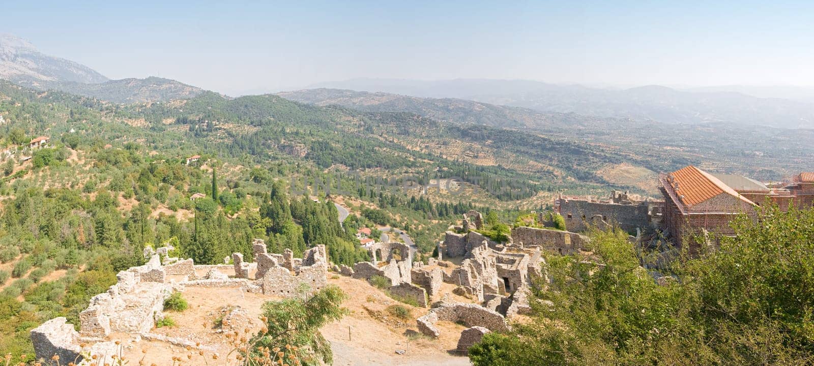 view of the greek old city of mystras a medieval ruins in the peloponnese