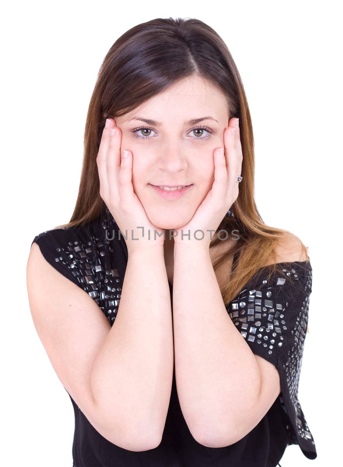 a portrait of a real beautiful young surprised girl