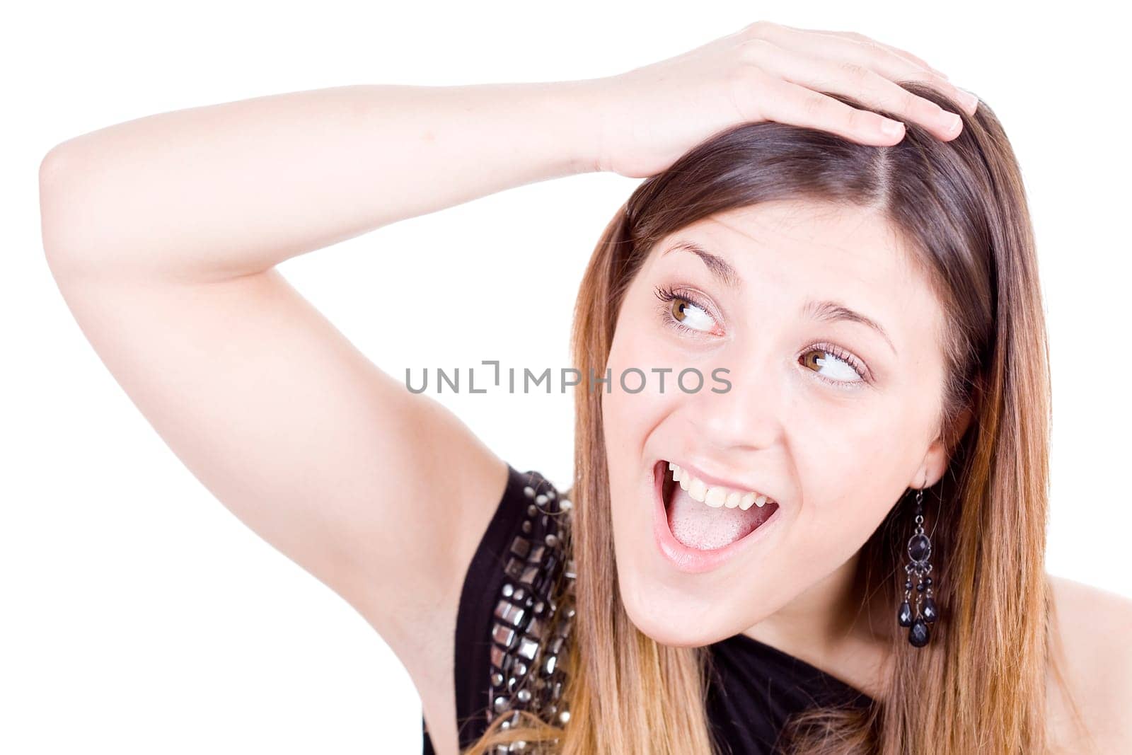 amazed real young girl looking to the left, easily can be changed to the right