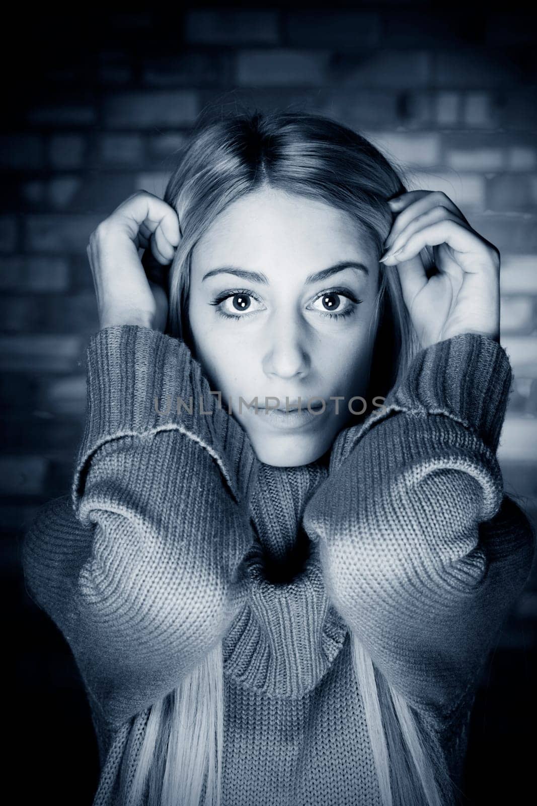 a portrait of a real beautiful young surprised girl