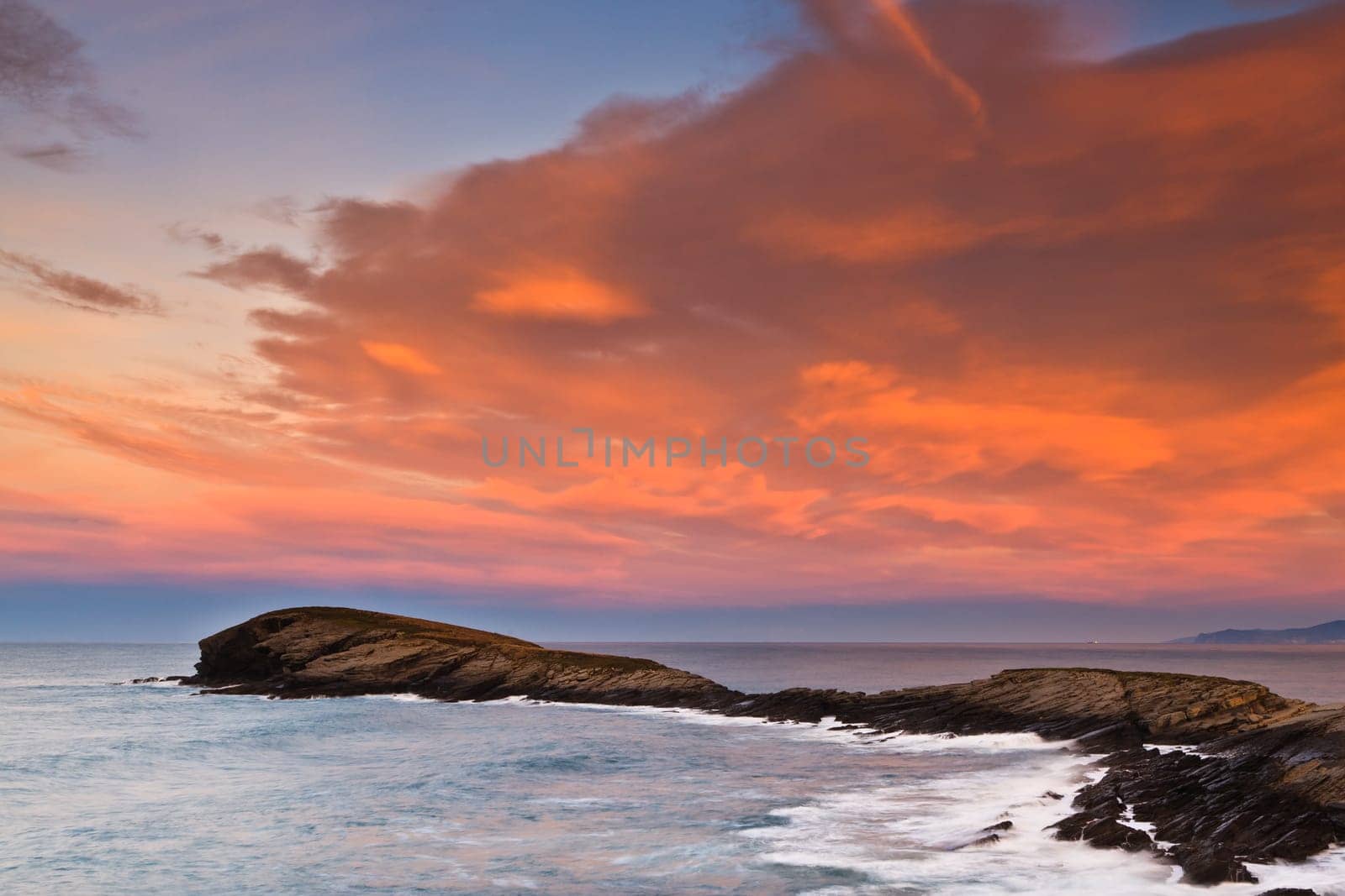 Beautiful seascape sunset at winter. Sonabia, Spain