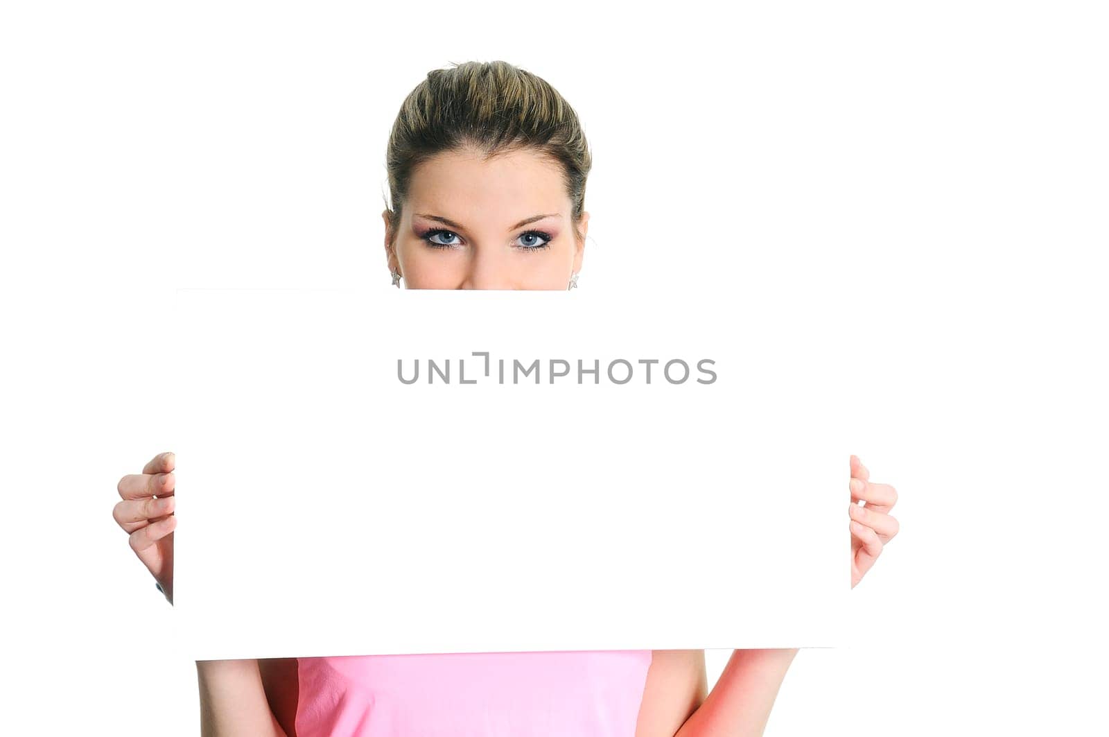 Female holding sign or board