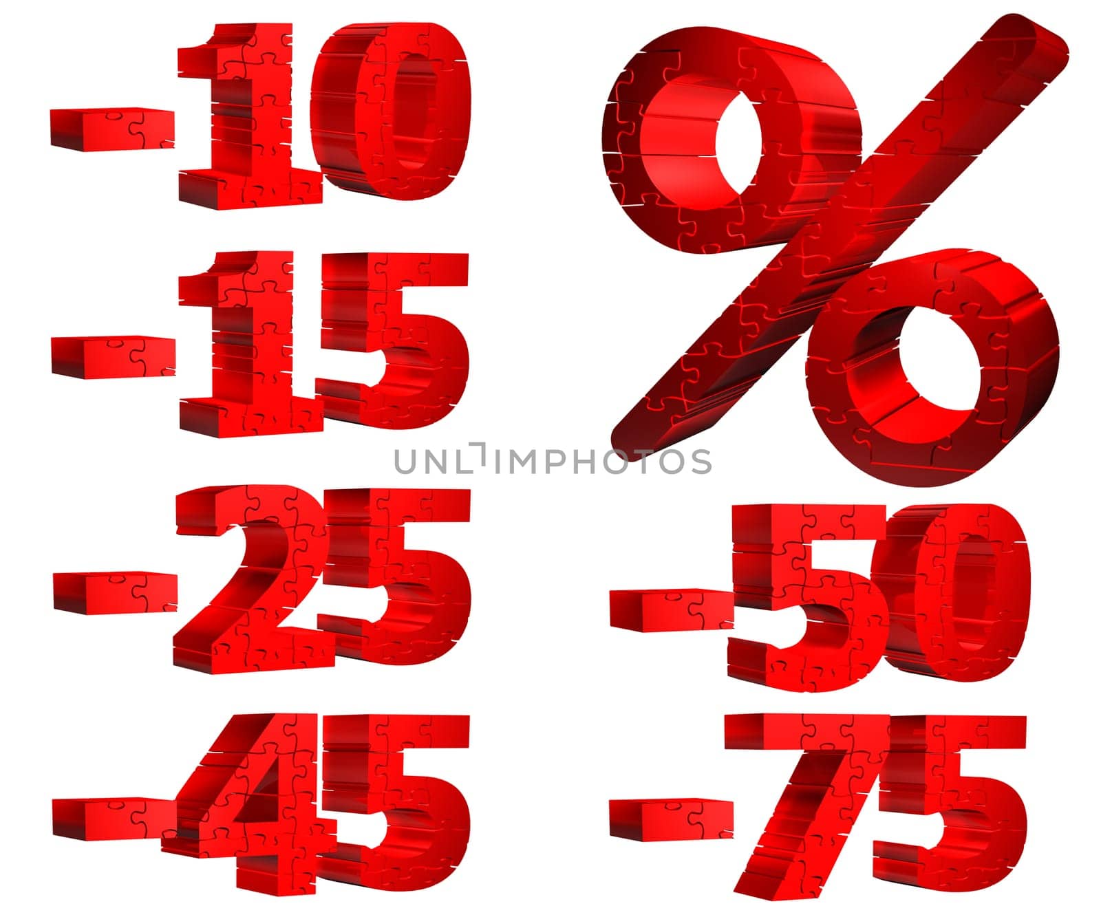 Discount Promotions Illustration - Percent Sign - Numbers - Jigsaw Puzzle - Isolated