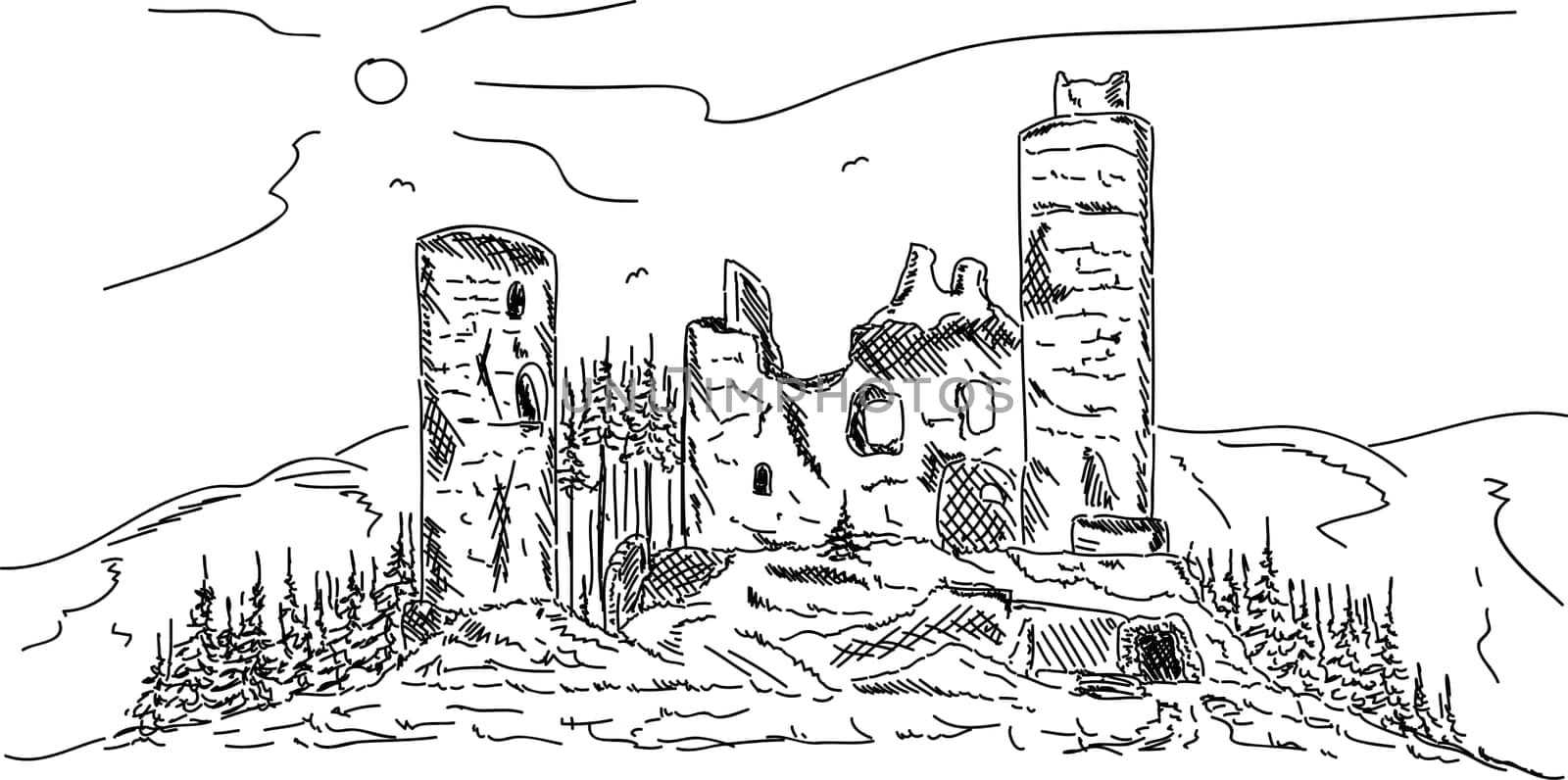 vector - old castle , ruins on top Hill