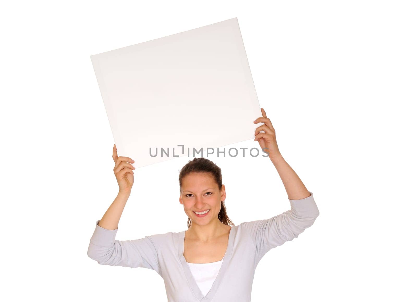 Young woman with white chalkboard