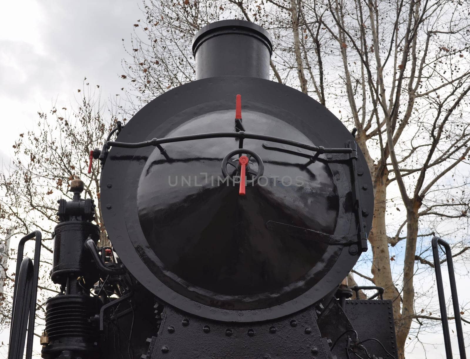 Detail of ancient steam train locomotive vehicle