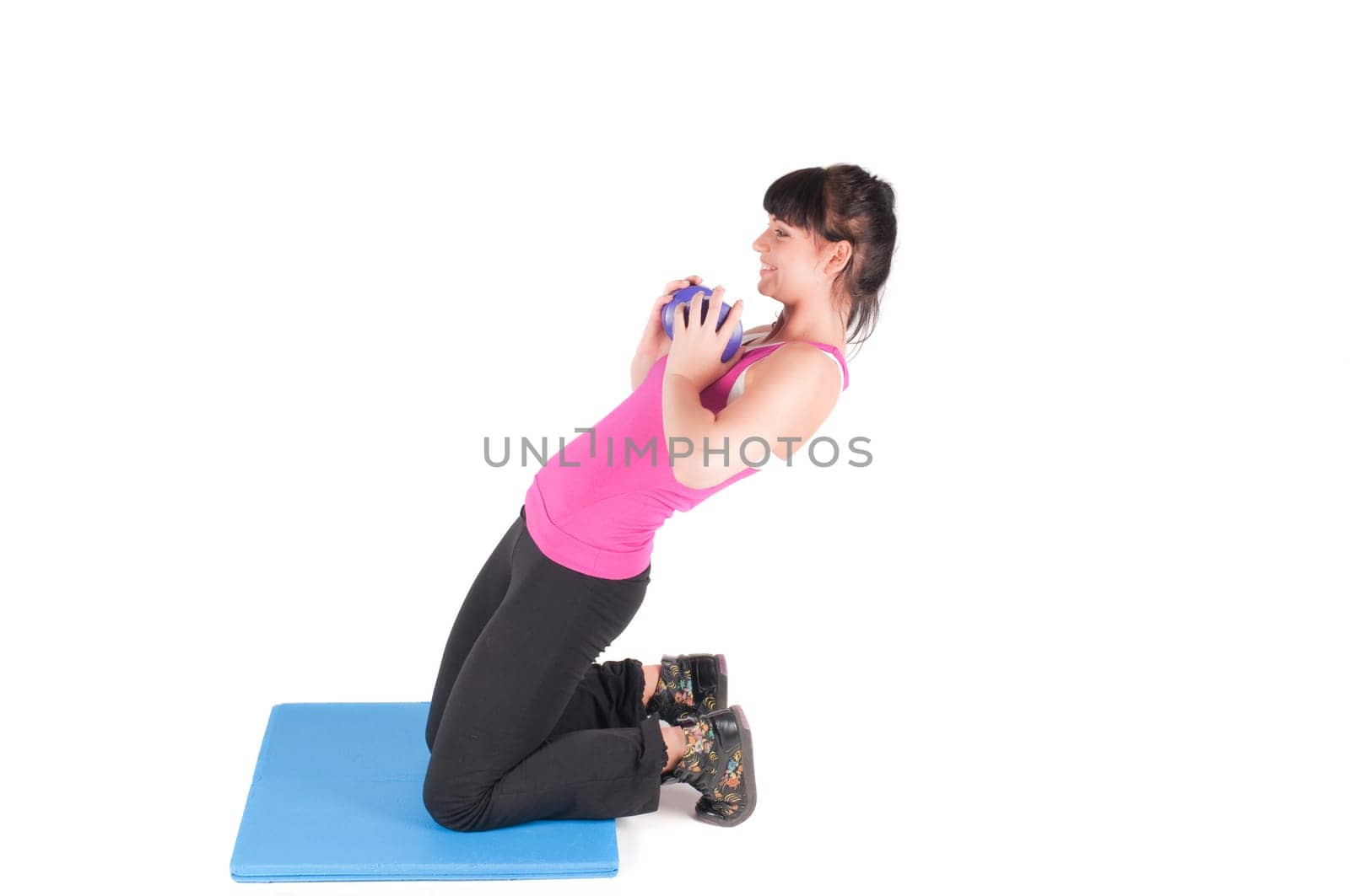 Shoot of fitness instructor isolated on white