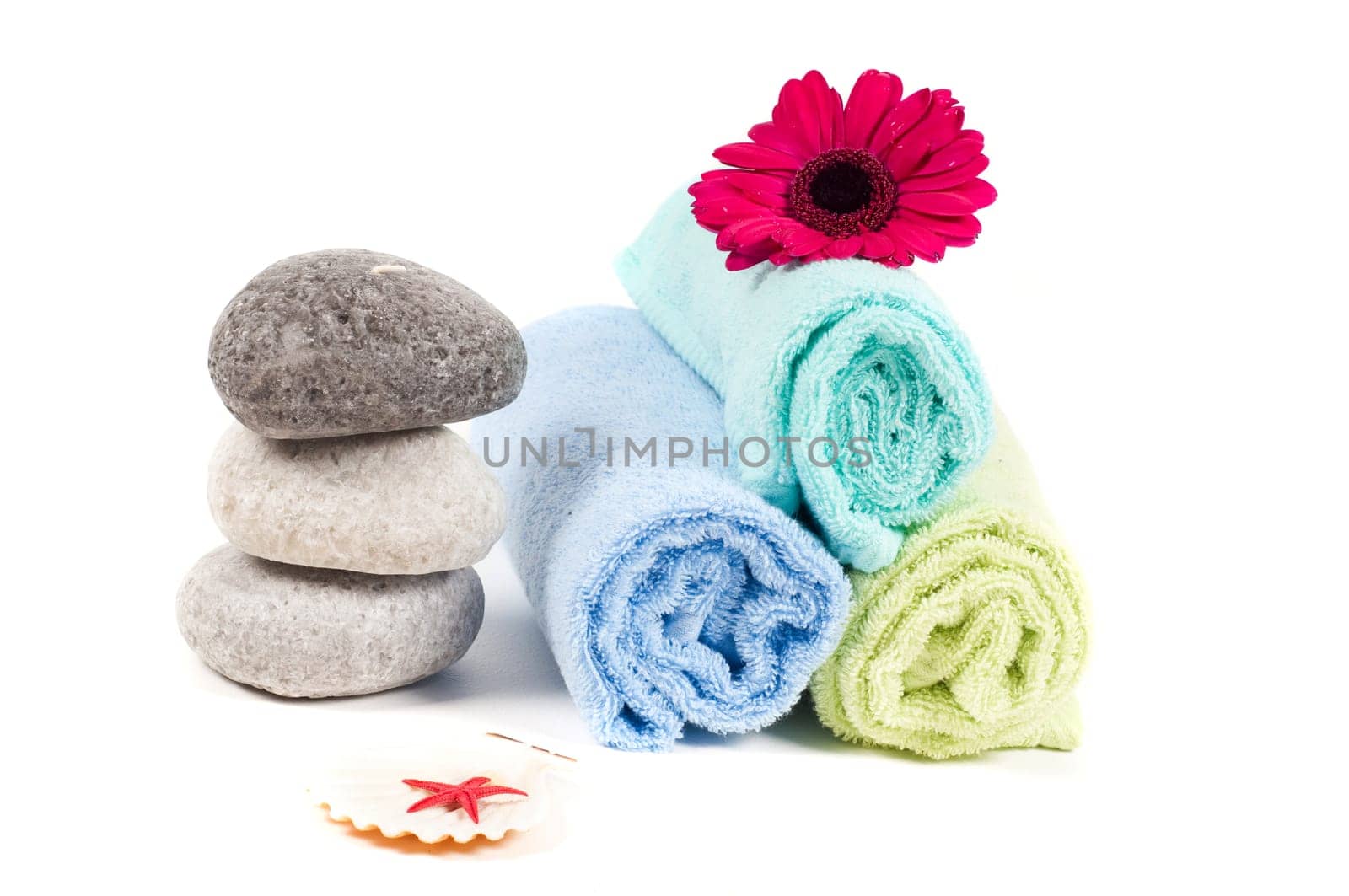 Studio shot of spa accessories, isolated on white