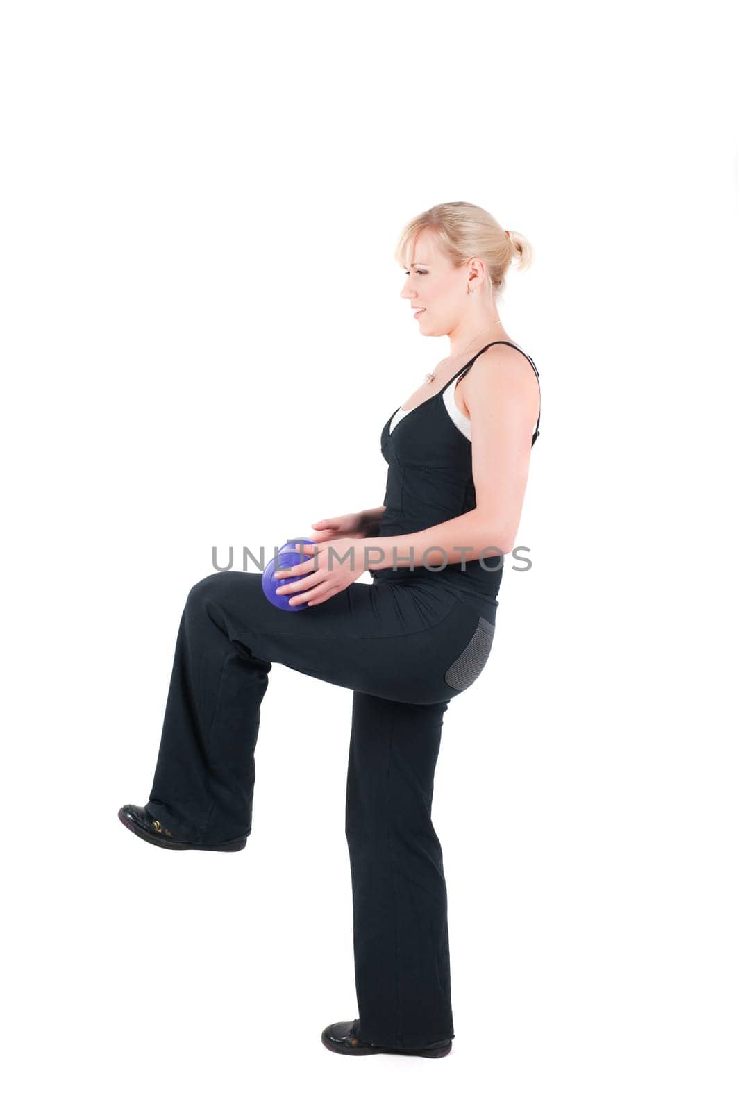 Shoot of fitness instructor isolated on white