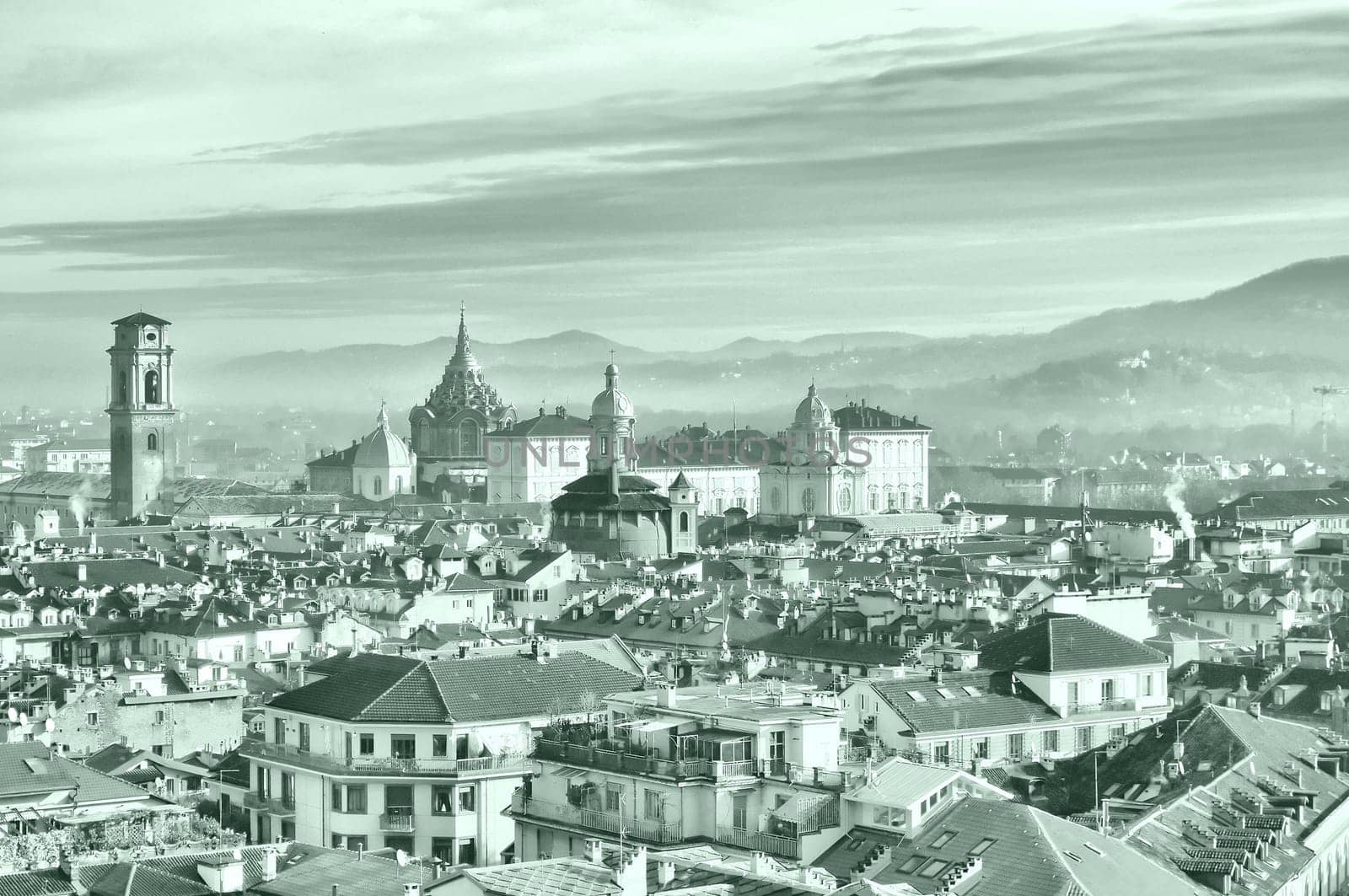 City of Turin (Torino) skyline panorama birdeye seen from above - HDR (High Dynamic Range)