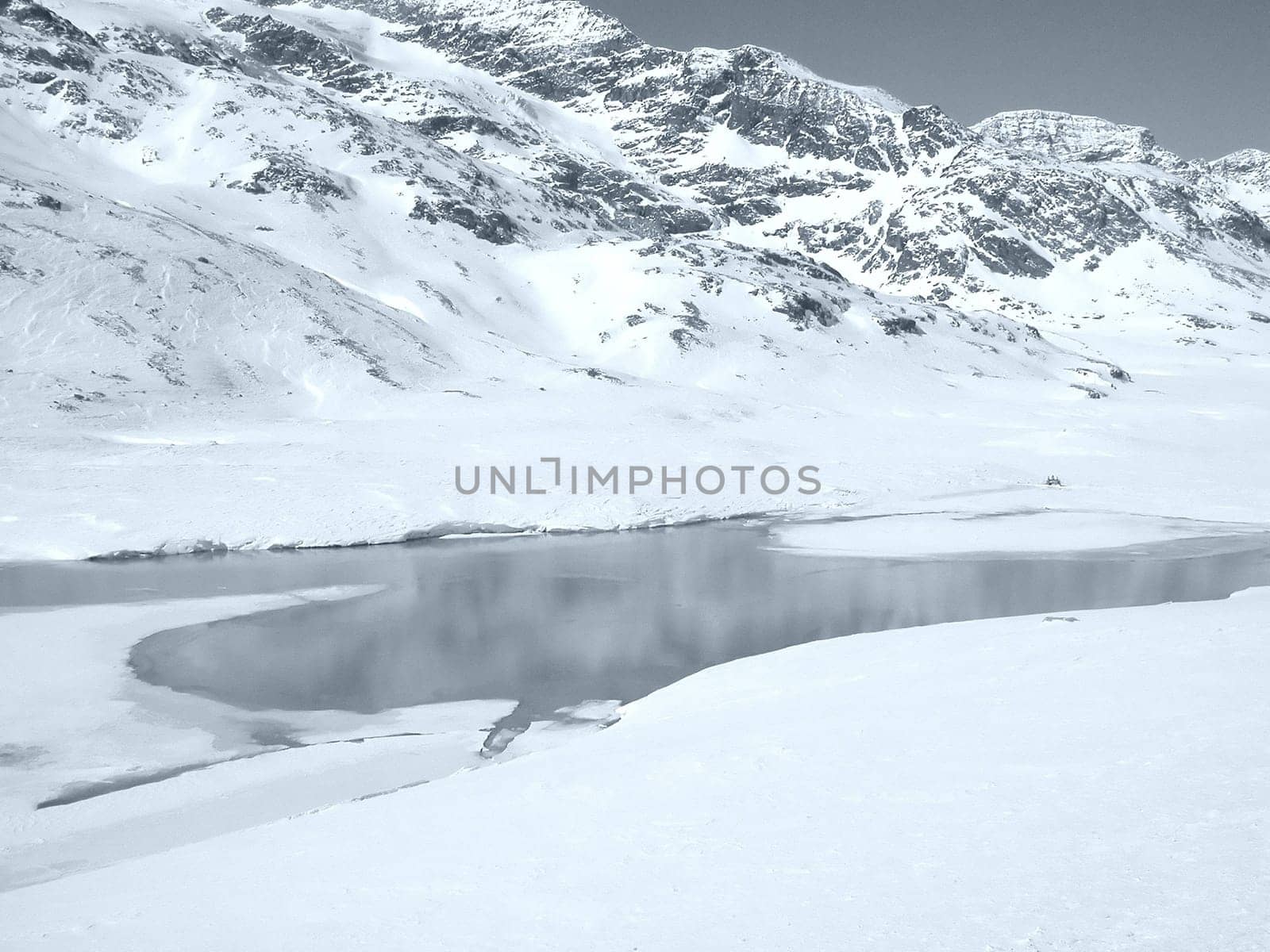 View of Piz Bernina Alps mountains in Switzerland