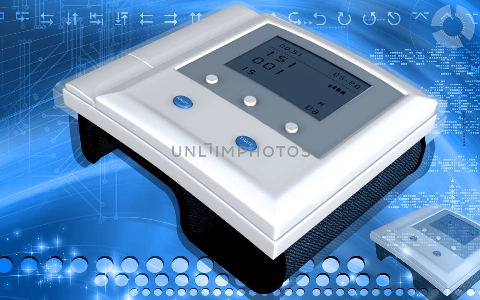 Digital illustration of blood pressure monitor in colour background