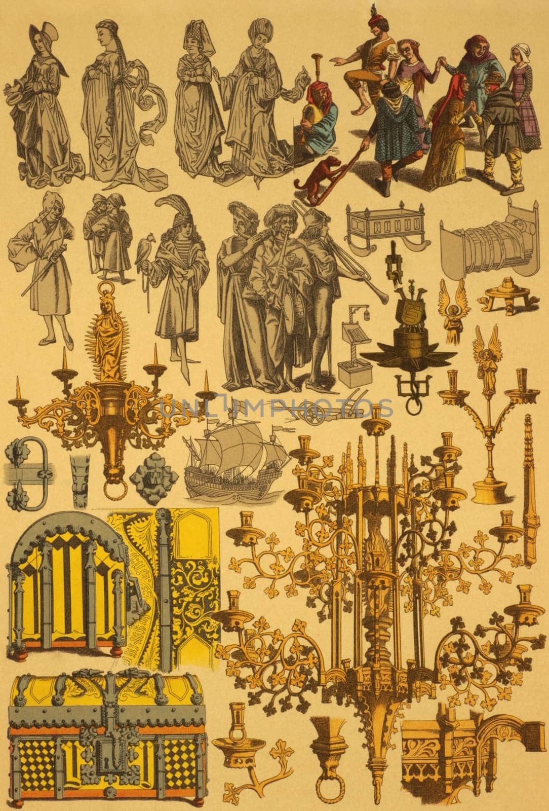 15th Century Netherlands on engraving from 1890 by Fr.Hottenroth.