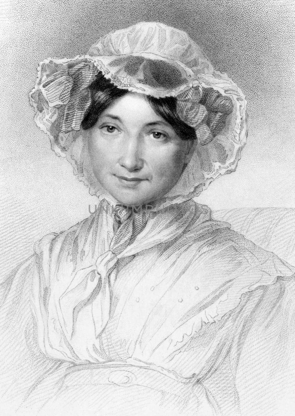 Frances Milton Trollope (1779-1863) on engraving from 1835. English novelist and writer. Engraved by W.Holl after a drawing by I.Adams and published by Fisher, Son &amp  Co London.
