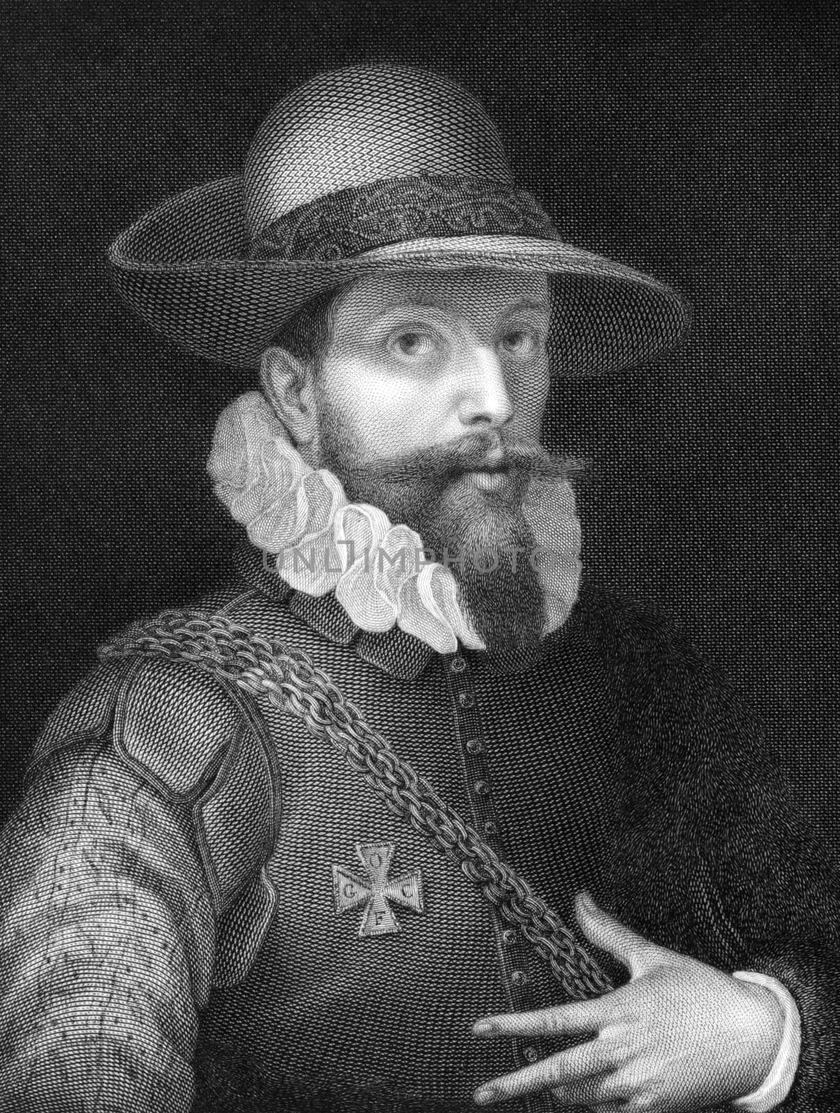 Giovanni Contarini (1549-1605) on copper engraving from 1841. Venetian painter of the late Renaissance. Engraved by A.Costa from a drawing by L.Pompignoli after a self portait by Contarini.