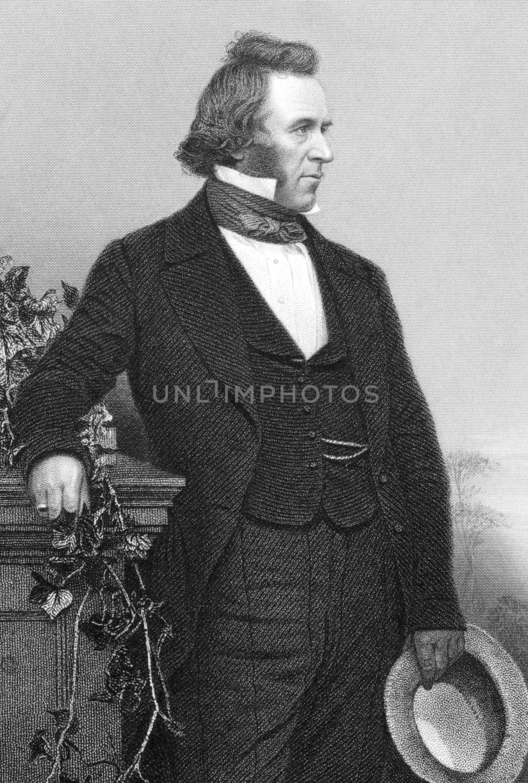 Joseph Paxton (1803-1865) on engraving from 1851. English gardener and architect, best known for designing The Crystal Palace. Engraving by J.Jenkins after a photograph by W.E.Kilburn and published by Peter Jackson, London &amp  Paris.