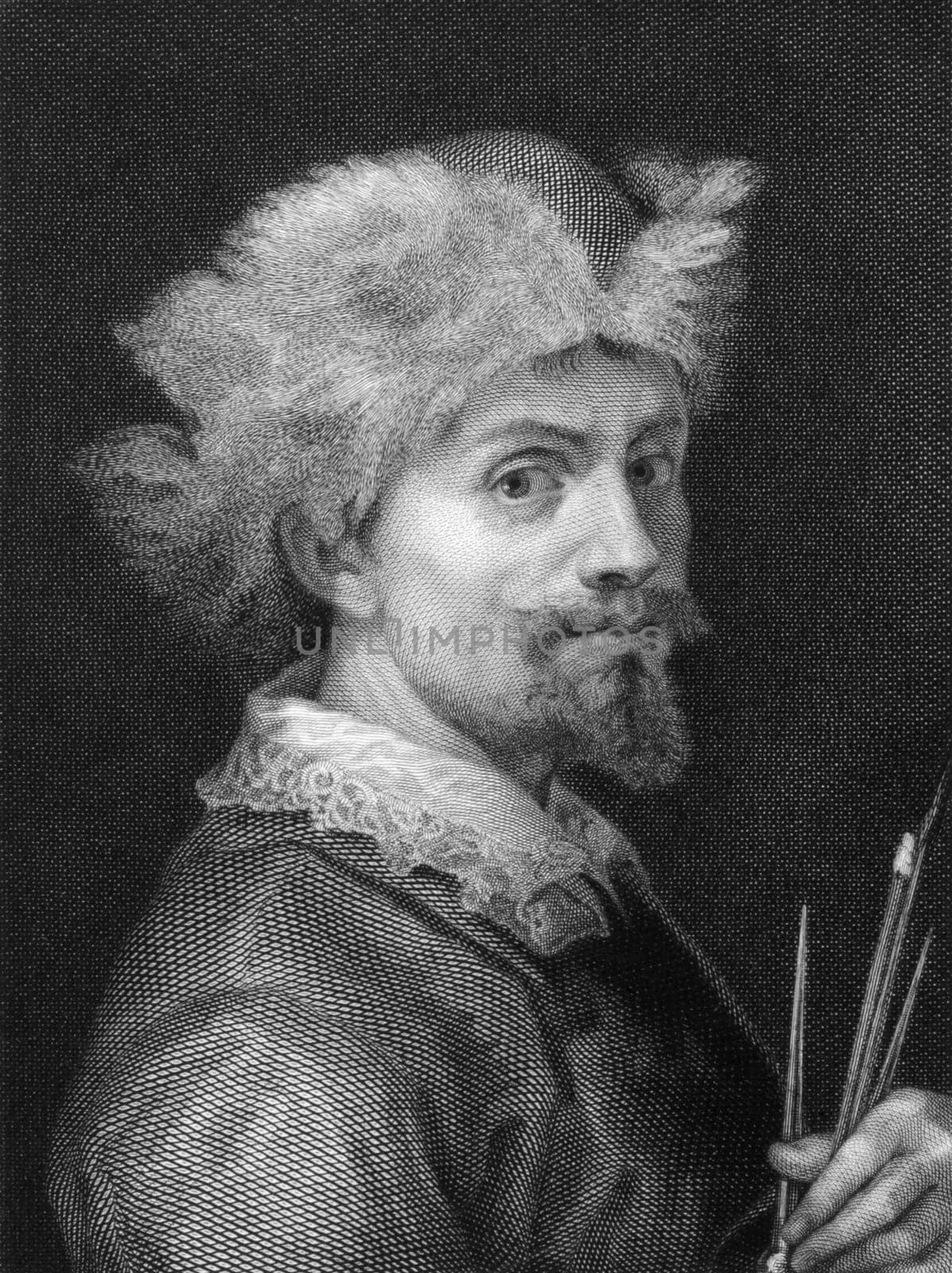 Lodovico Cardi aka Cigoli (1559-1613) on copper engraving from 1841. Italian painter and architect of the late Mannerist and early Baroque period. Engraved by L.Livalli from a drawing by G.Tubino after a self portrait by Cigoli.