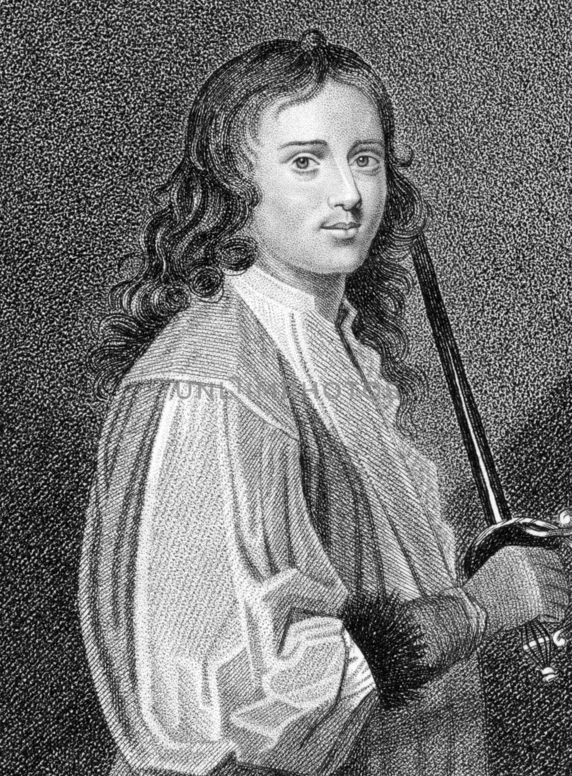 Michael Mohun (1616-1684) on engraving from the 1800s. Leading British actor both before and after the closing of the theatres during 1642-1660. Engraved by S.Harding and published in 1793 by E. &amp  S. Harding, Pall Mall.