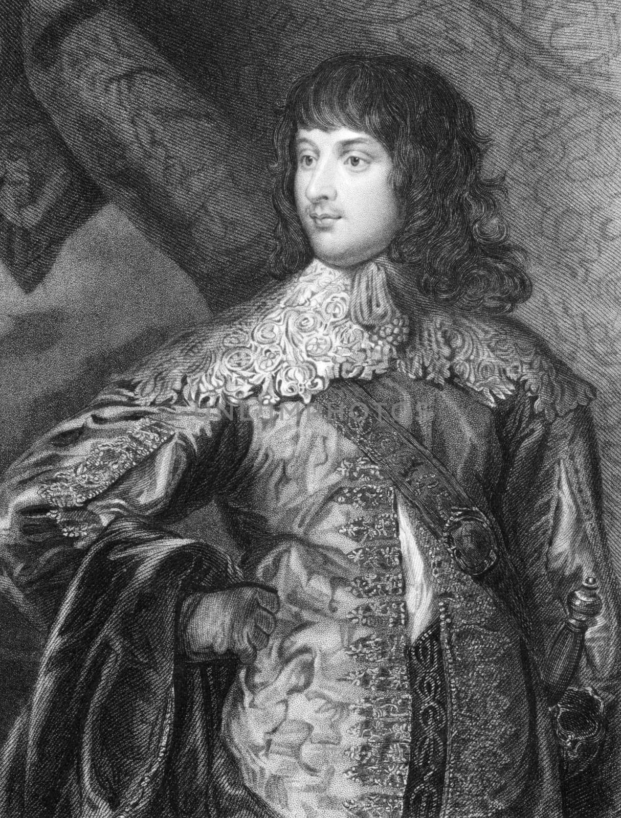 William Russell, 1st Duke of Bedford KG PC (1613-1700) on engraving from 1838. English soldier and peer during the English Civil War. Engraved by J.Cochran after a painting by VanDyke and published by the London Printing and Publishing Company.