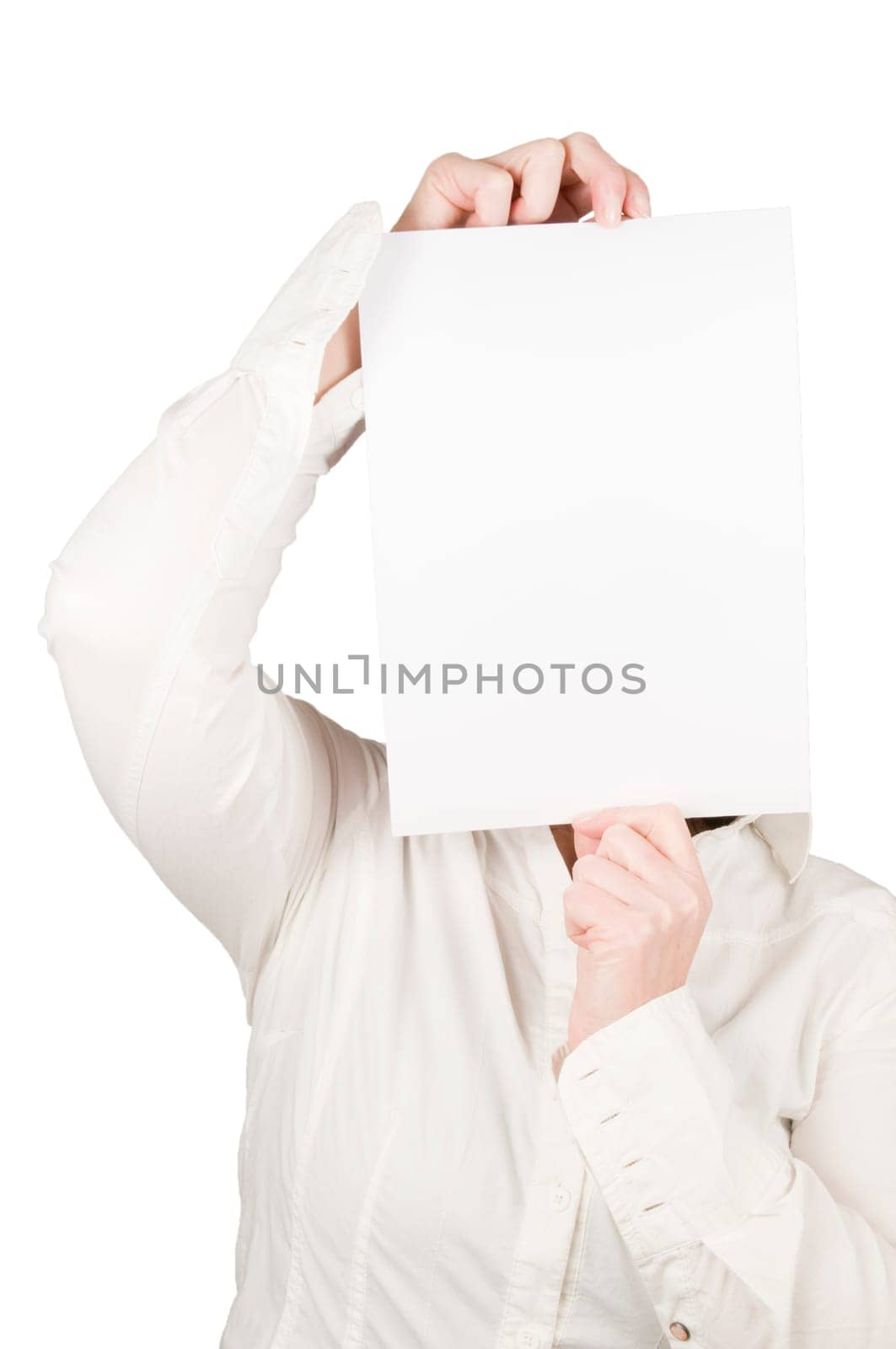 Face of a mature woman covered by small canvas as an upper body portrait