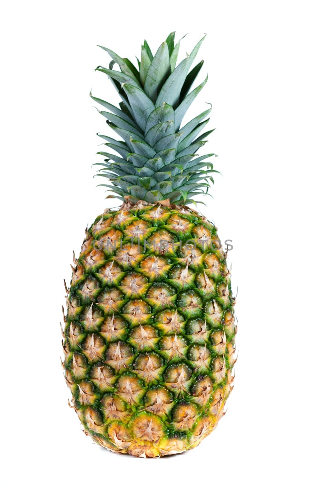 Closeup of a fresh pineapple isolated on a white background