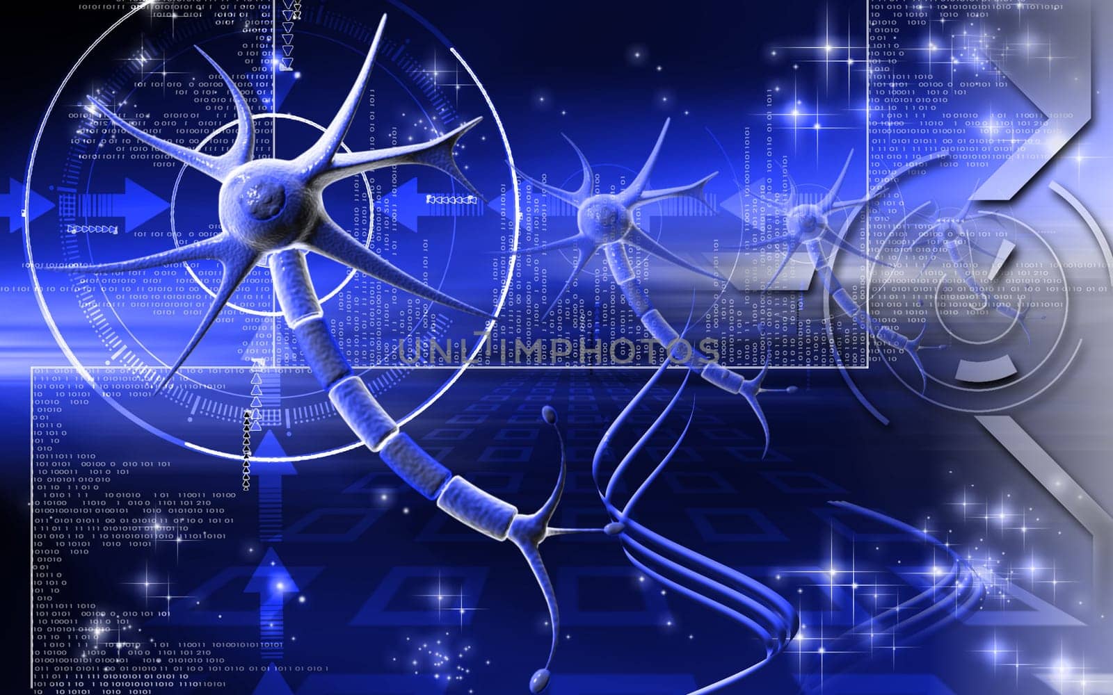 Digital illustration of neuron in colour background
