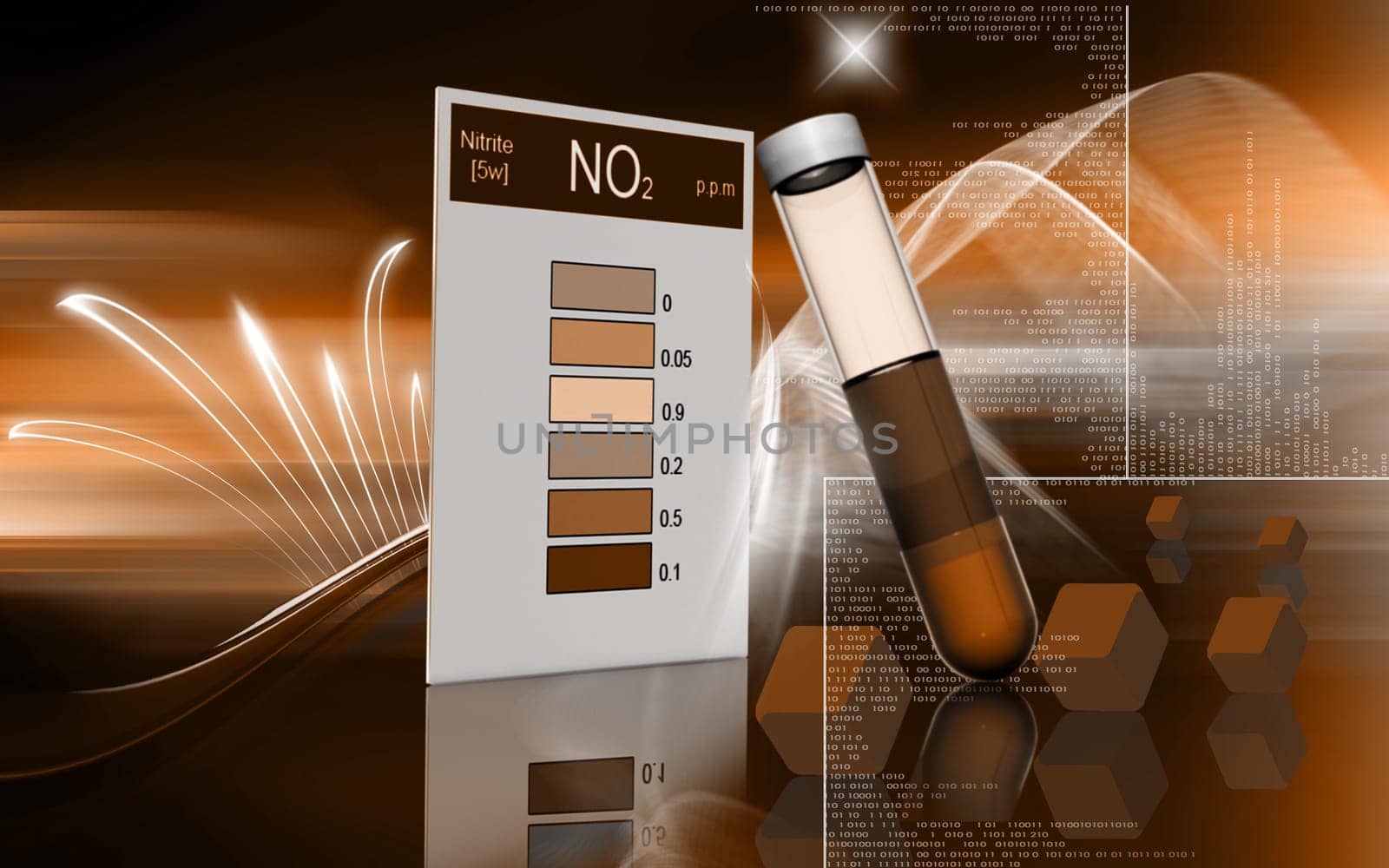 Digital illustration of nitrite test in colour background