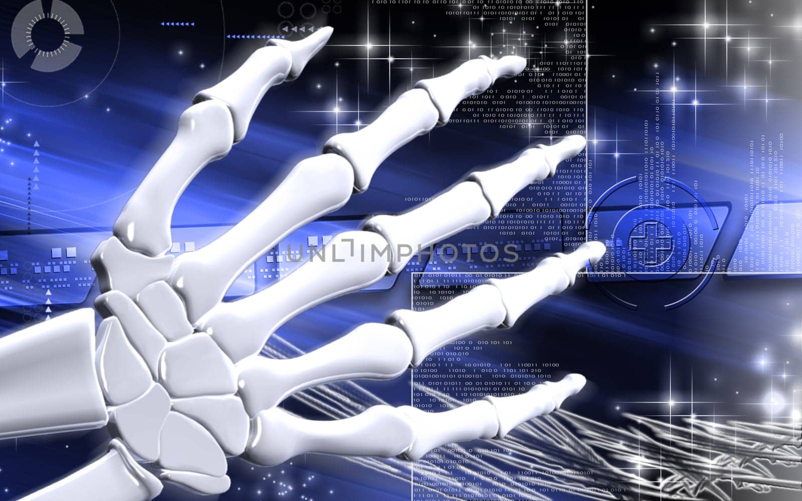 Digital illustration of hand bone in colour background