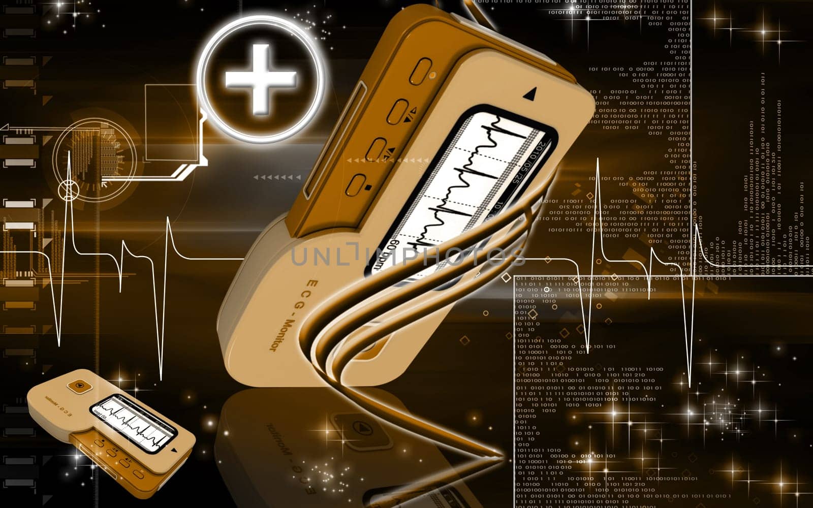 Digital illustration of ECG in colour background