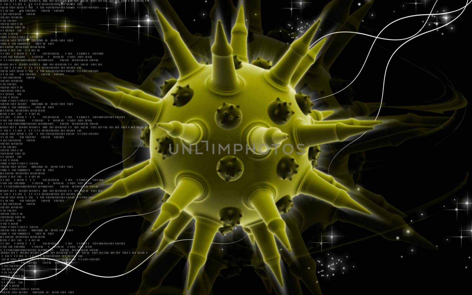 Digital illustration of Flu virus in colour background