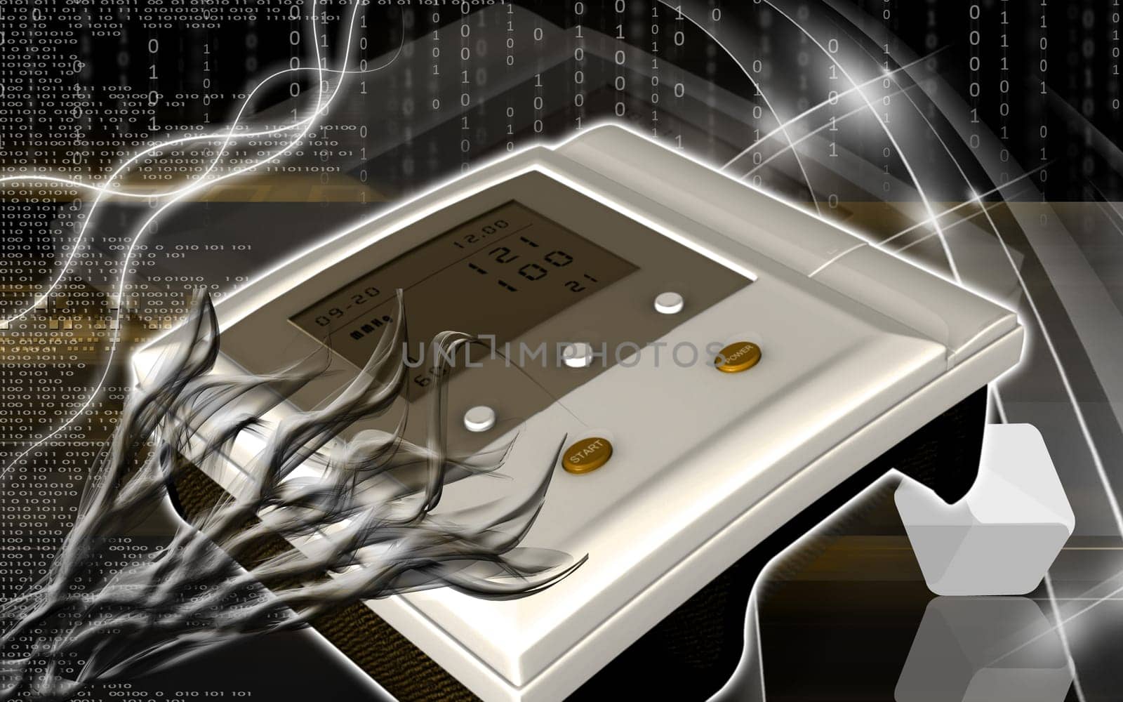 Digital illustration of blood pressure monitor in colour background