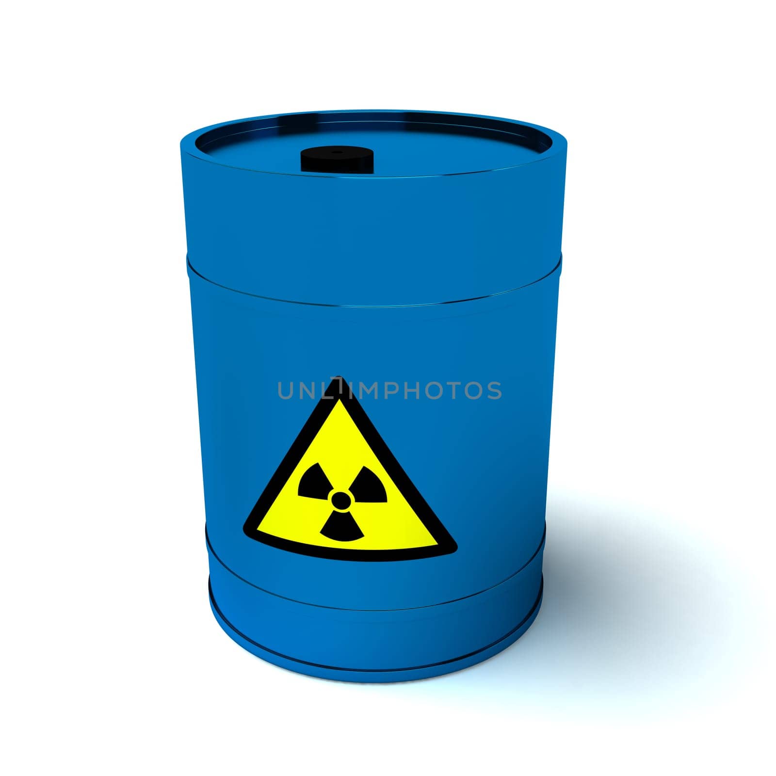 3d blue barrel radioactive waste isolated on white