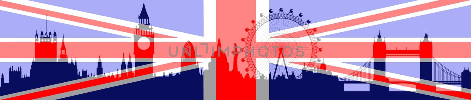 London skyline - flag on the background
