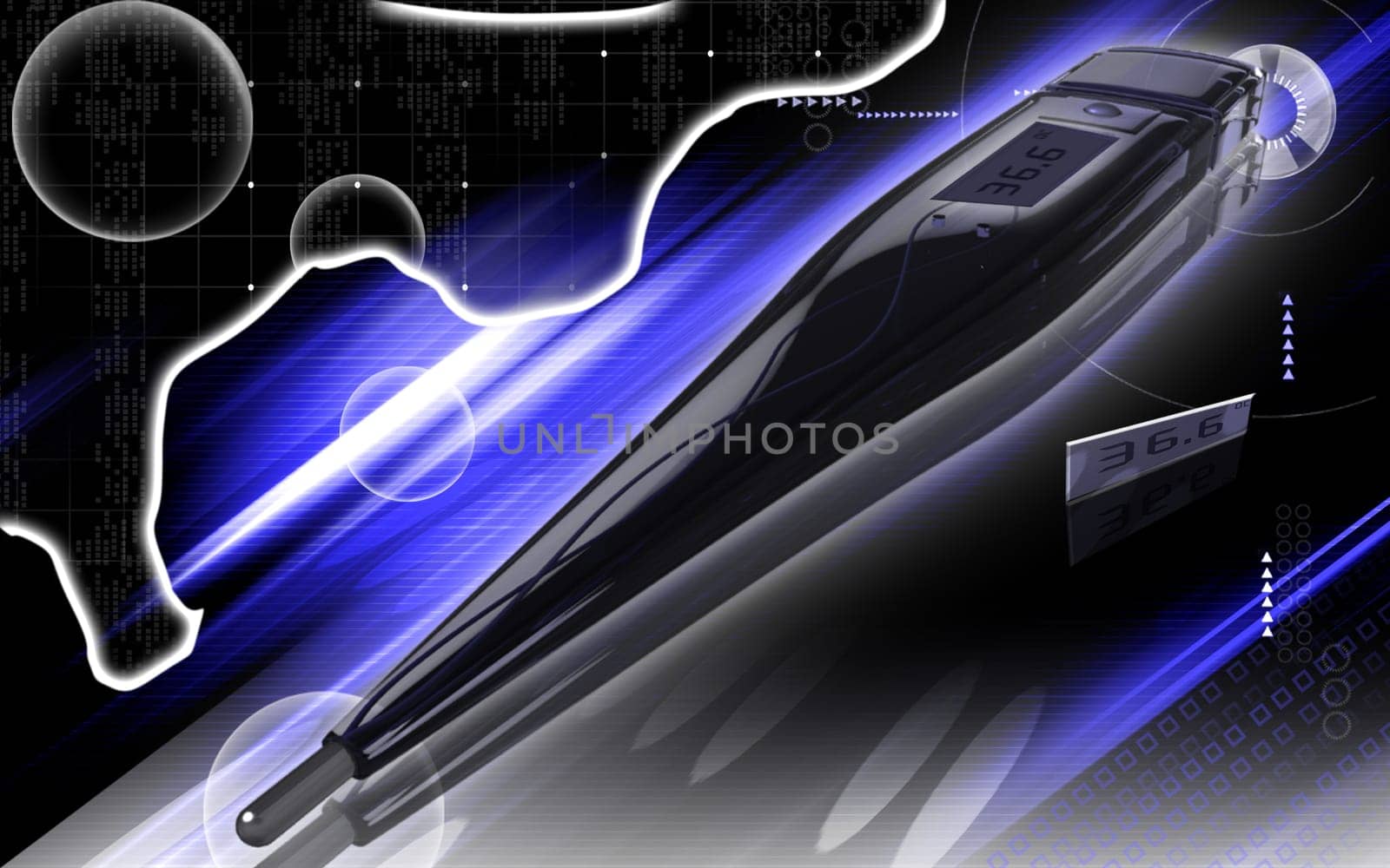 Digital illustration of thermometer in colour background