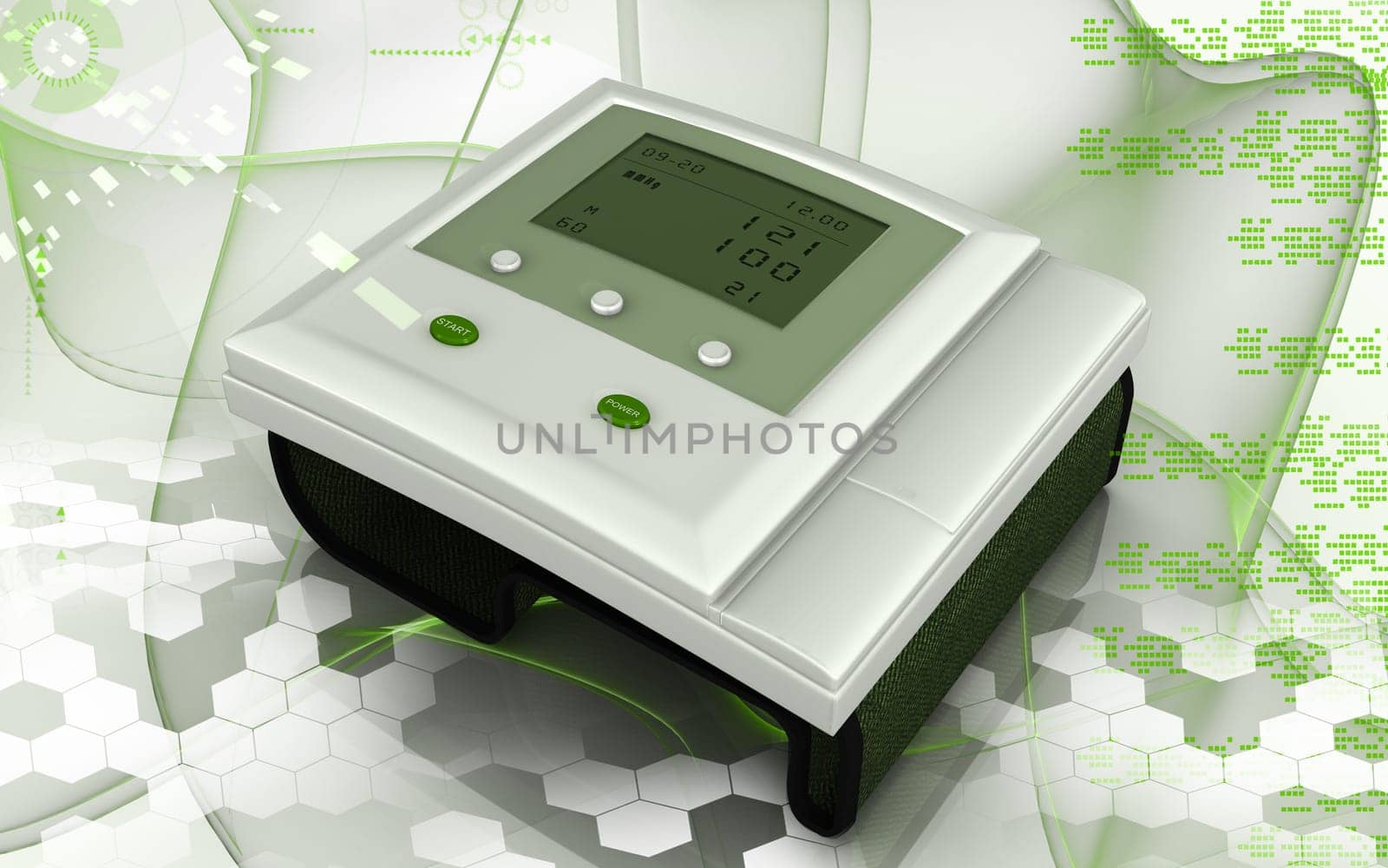 Digital illustration of blood pressure monitor in colour background
