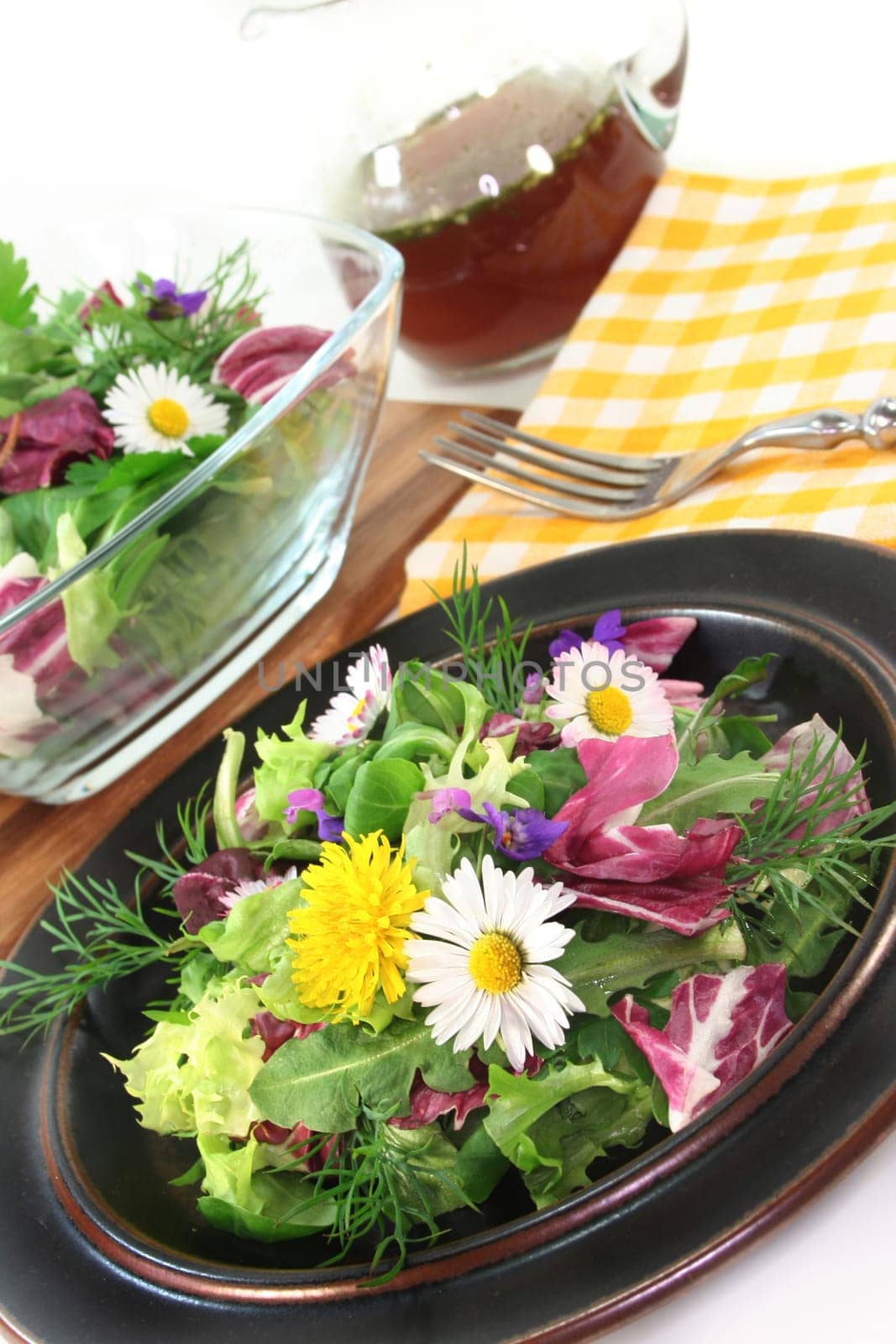 Wild herb salad with dandelion,wild garlic and daisies