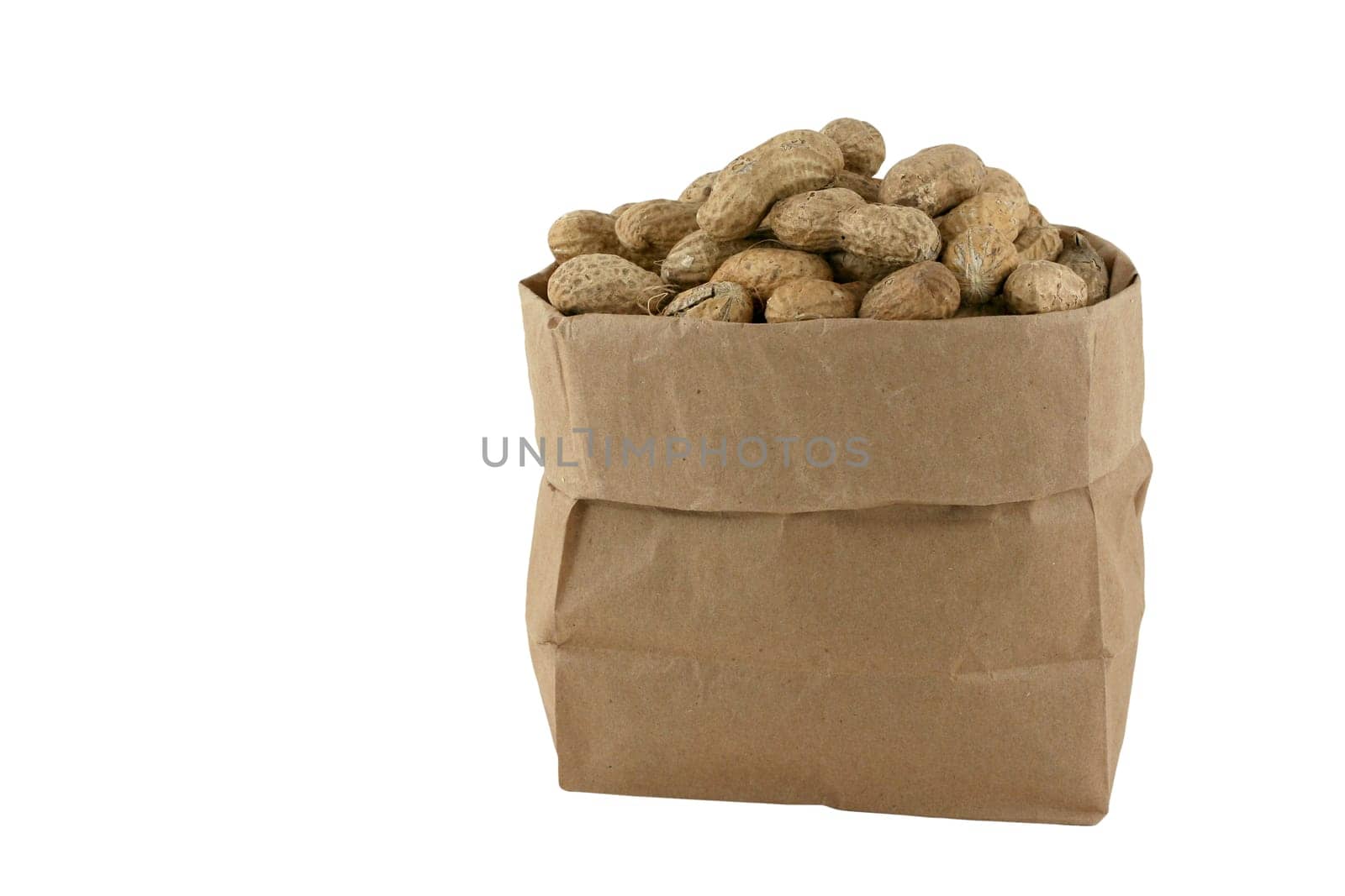 Islolated peanuts in a brown bag