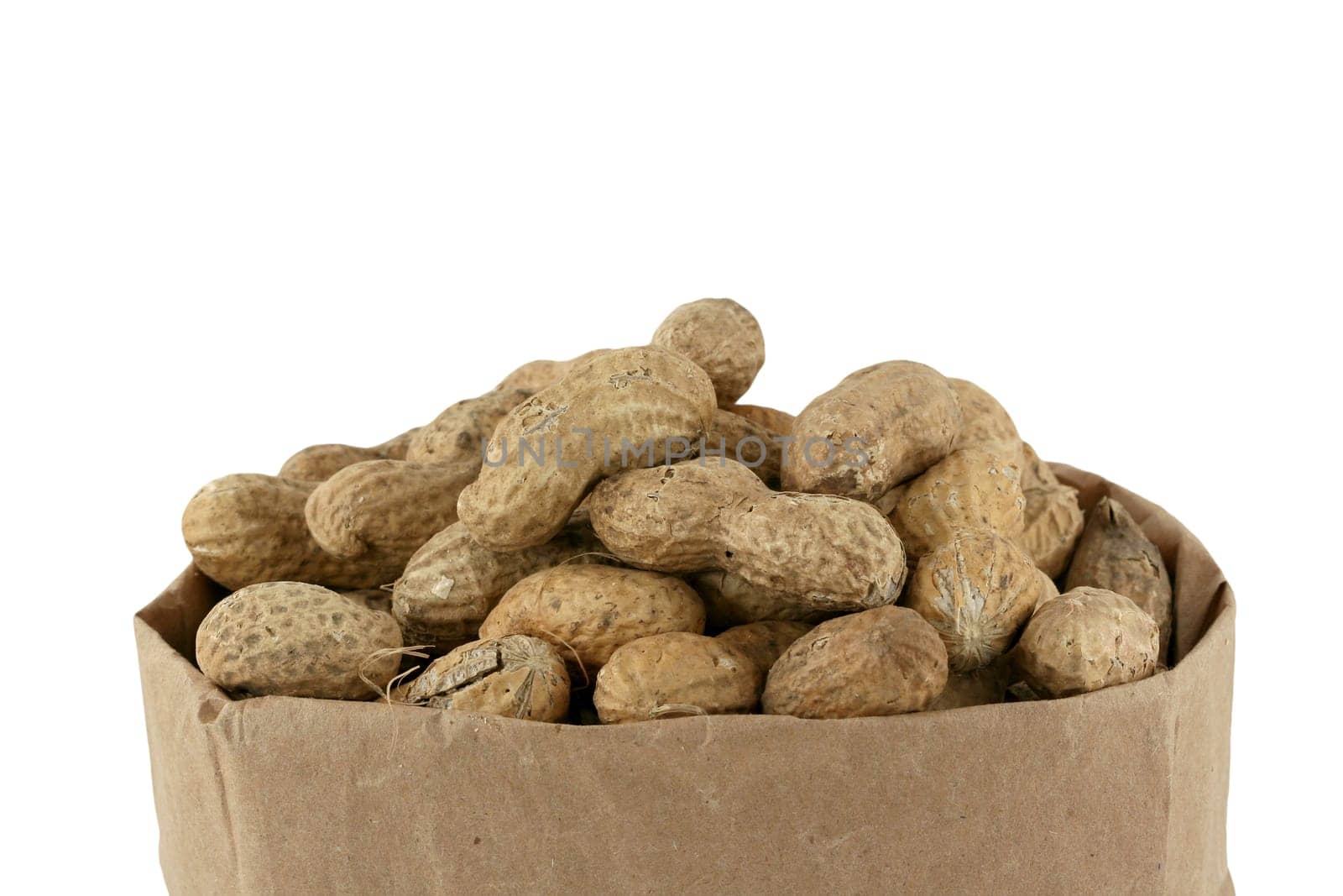 Islolated peanuts in a brown bag