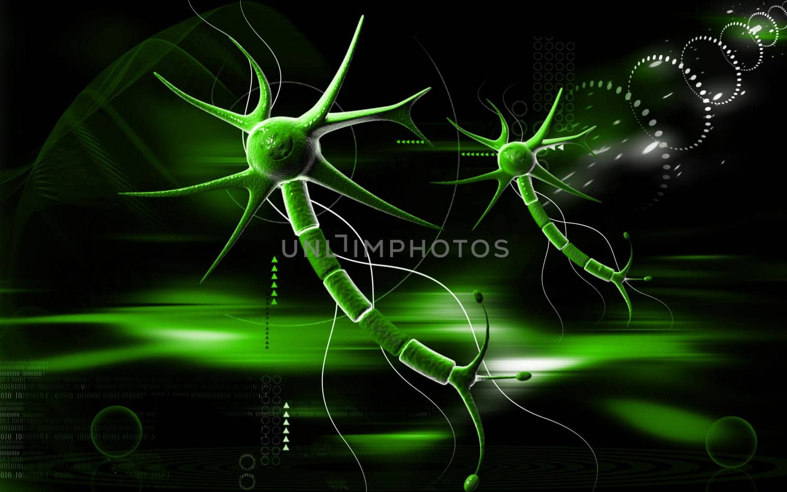Digital illustration of neuron in colour background